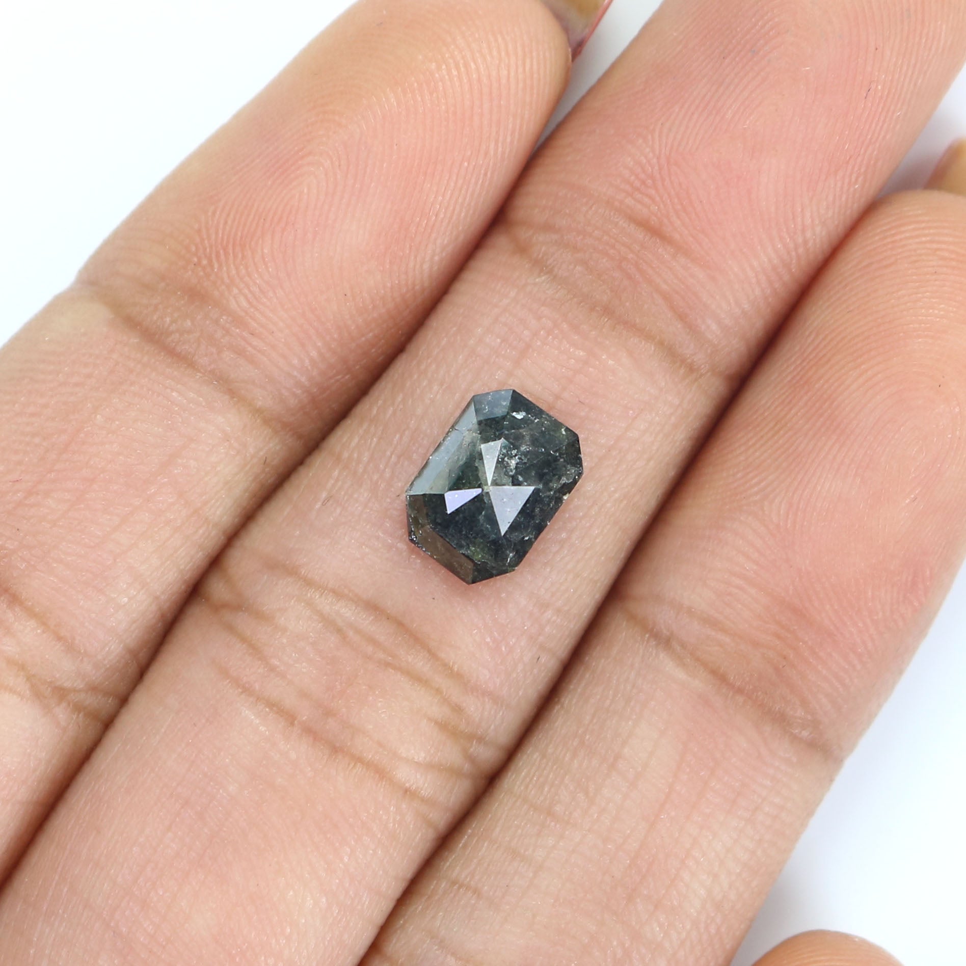 1.40 CT Natural Loose Emerald Shape Diamond Salt And Pepper Emerald Diamond 8.00 MM Natural Black Grey Color Emerald Rose Cut Diamond LQ7127
