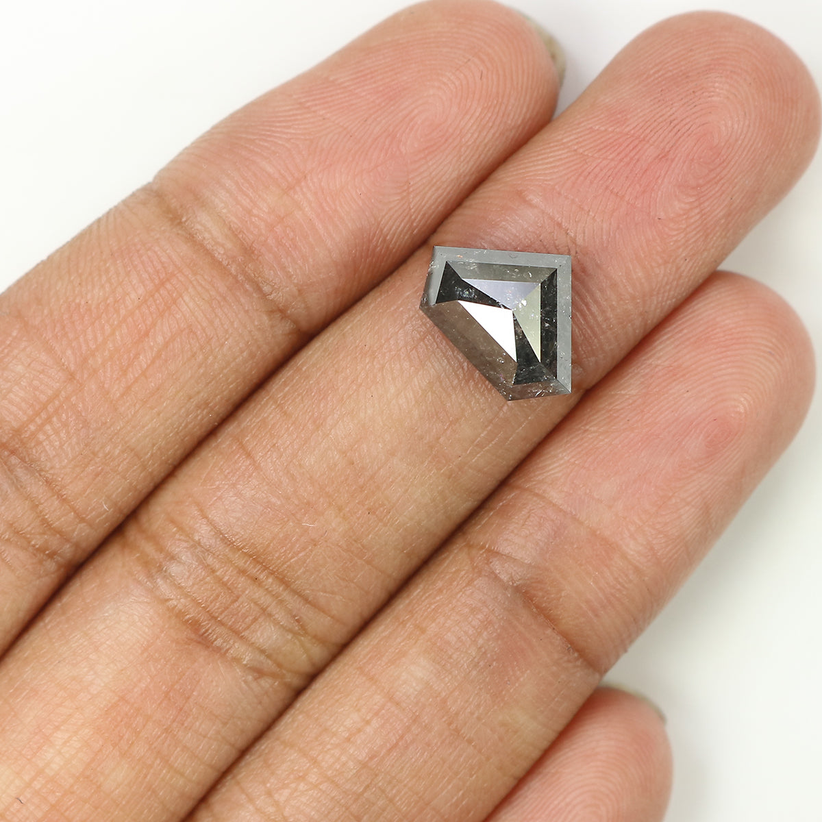 3.47 CT Natural Loose Shield Diamond Black Grey Color Diamond 8.75 MM Natural Loose Diamond Salt And Pepper Shield Rose Cut Diamond QL962