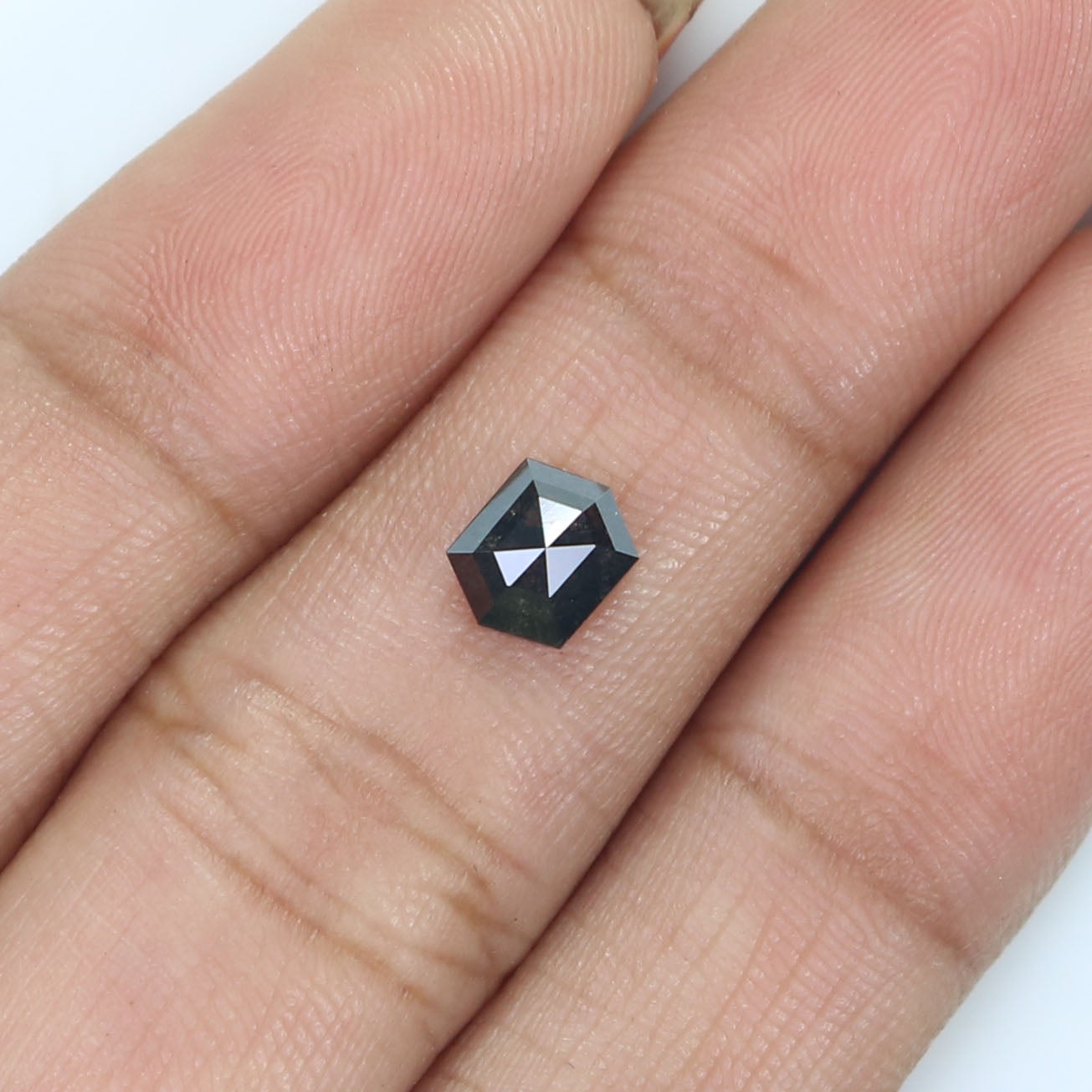 Natural Loose Hexagon Salt And Pepper Diamond Black Grey Color 0.85 CT 6.17 MM Hexagon Shape Rose Cut Diamond L2532