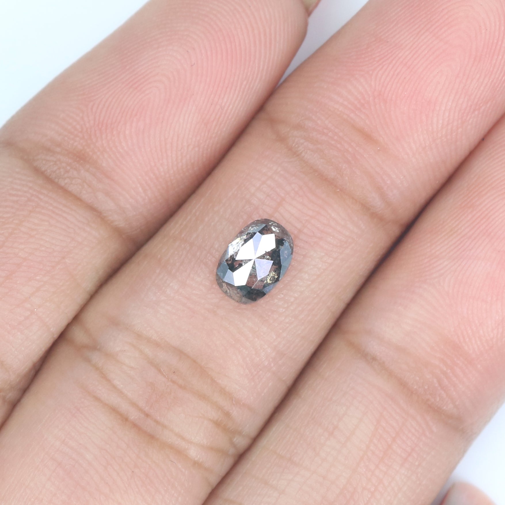 0.74 CT Natural Loose Oval Shape Diamond Salt And Pepper Oval Rose Cut Diamond 6.25 MM Black Grey Color Oval Shape Rose Cut Diamond LQ2314