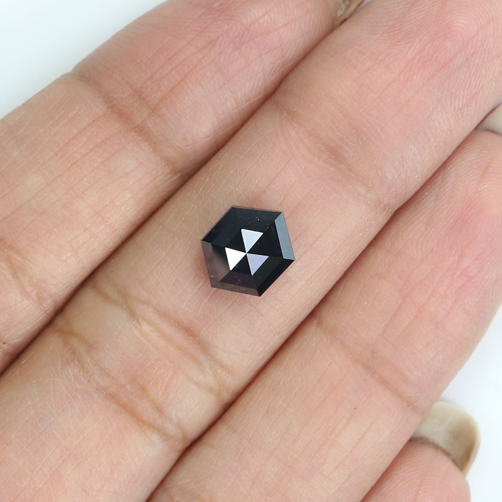 1.59 CT Natural Loose Hexagon Shape Diamond Black Color Hexagon Cut Diamond 8.35 MM Natural Black Color Hexagon Rose Cut Diamond KQ2232