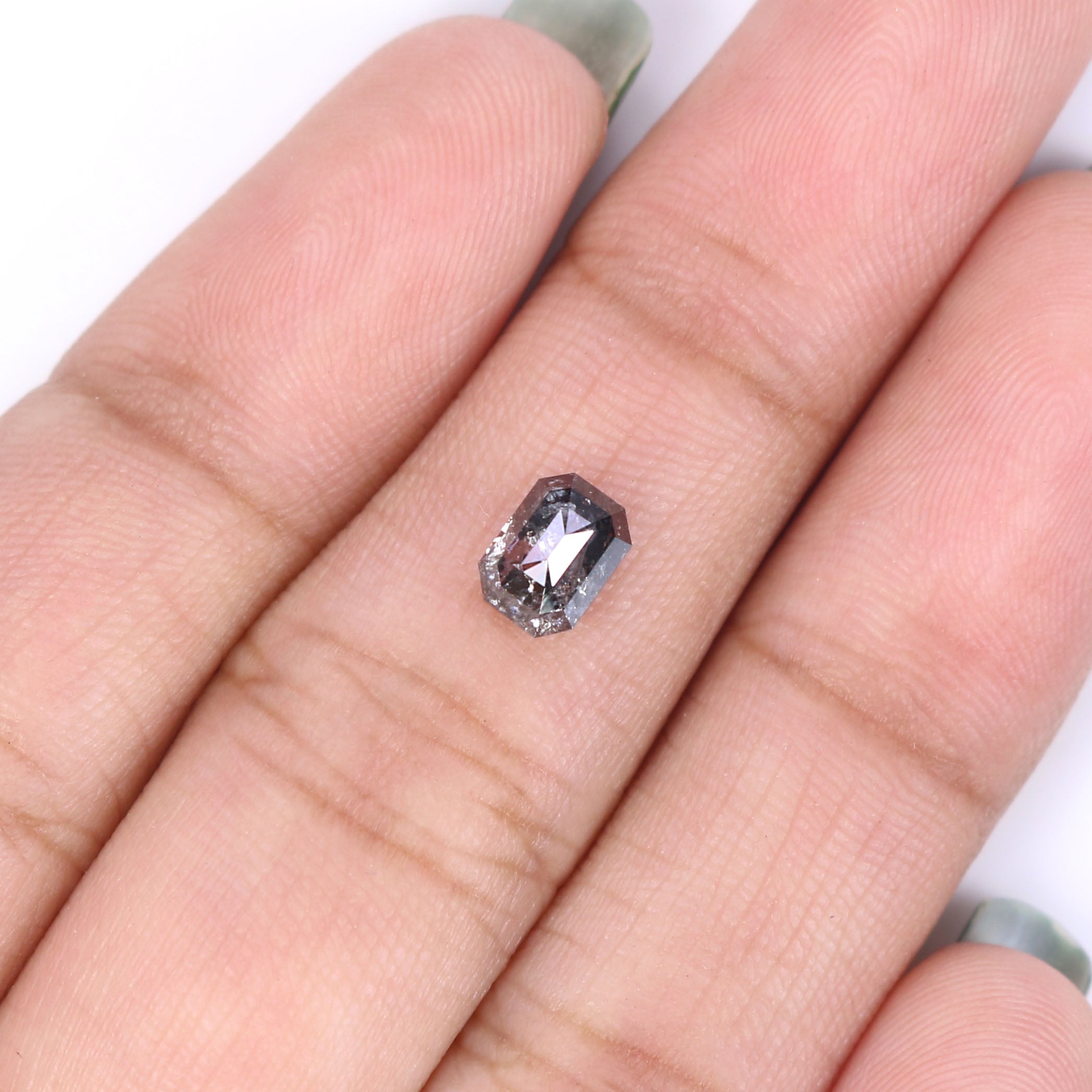 0.83 CT Natural Loose Emerald Shape Diamond Salt And Pepper Emerald Diamond 5.95 MM Black Grey Color Emerald Shape Rose Cut Diamond LQ2276