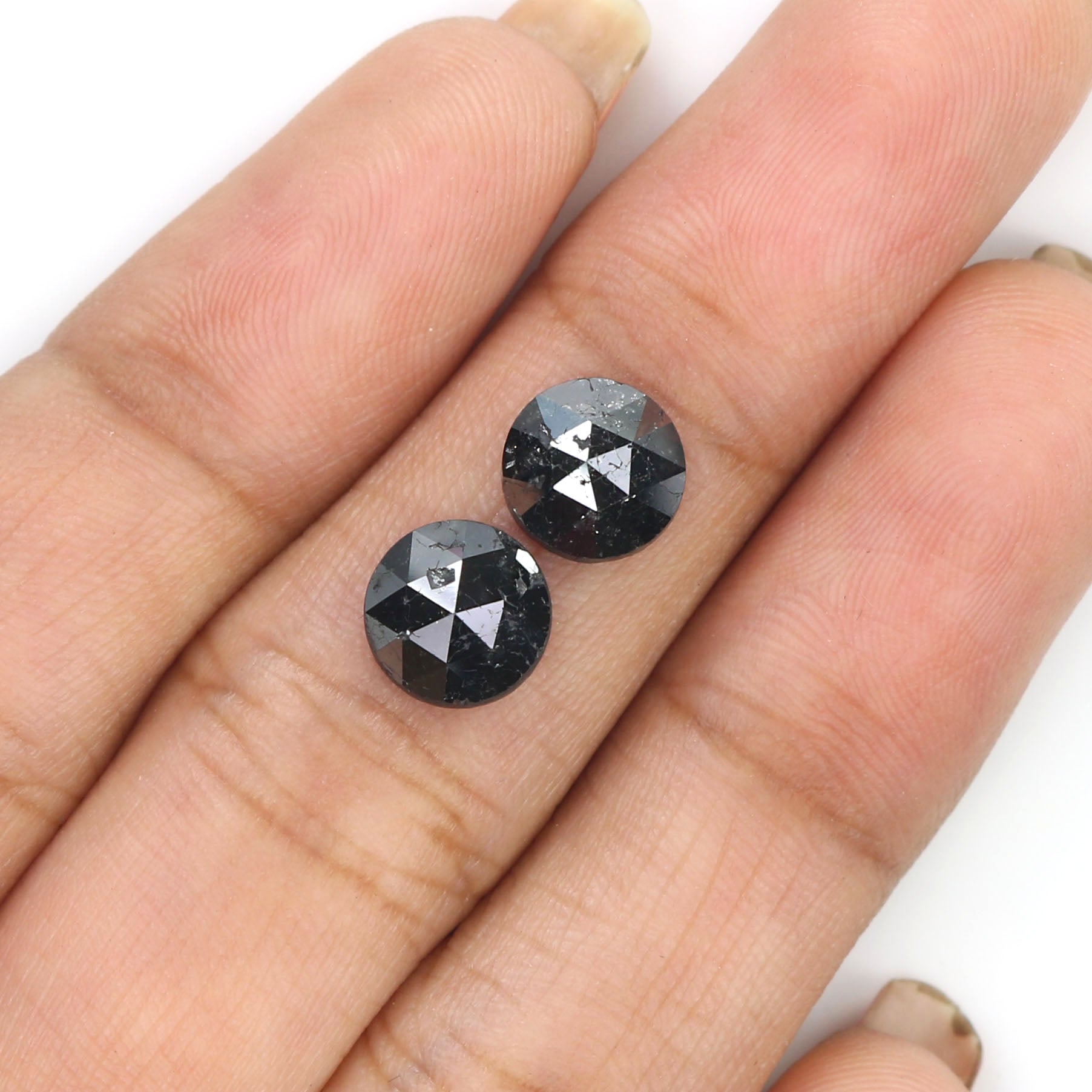 3.00 CT Natural Loose Round Rose Cut Pair Diamond Black Color Round Shape Diamond 7.30 MM Natural Black Color Round Rose Cut Diamond KQ2435