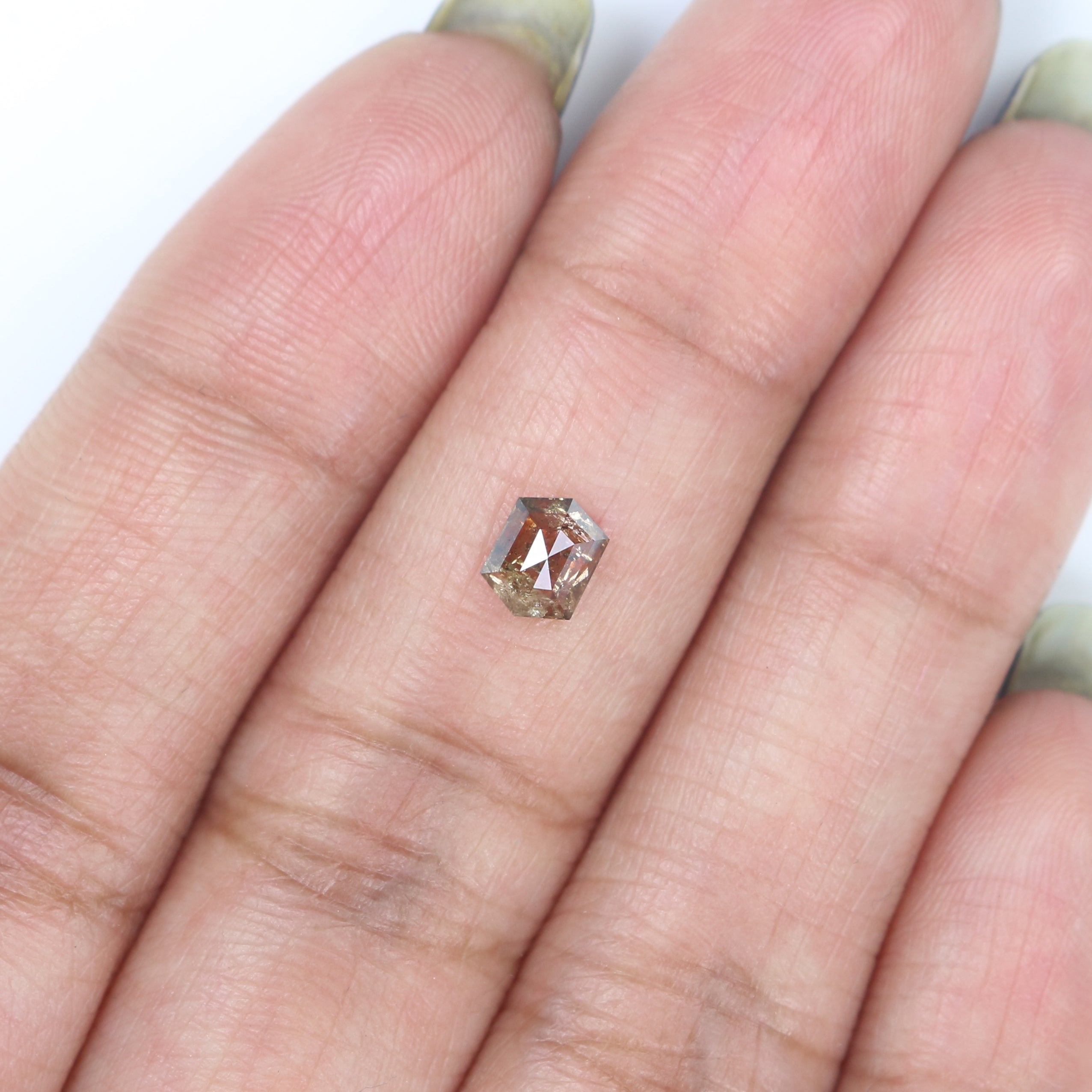 0.50 CT Natural Loose Hexagon Shape Diamond Brown Color Hexagon Shape Diamond 5.40 MM Natural Green Color Hexagon Rose Cut Diamond QK2596
