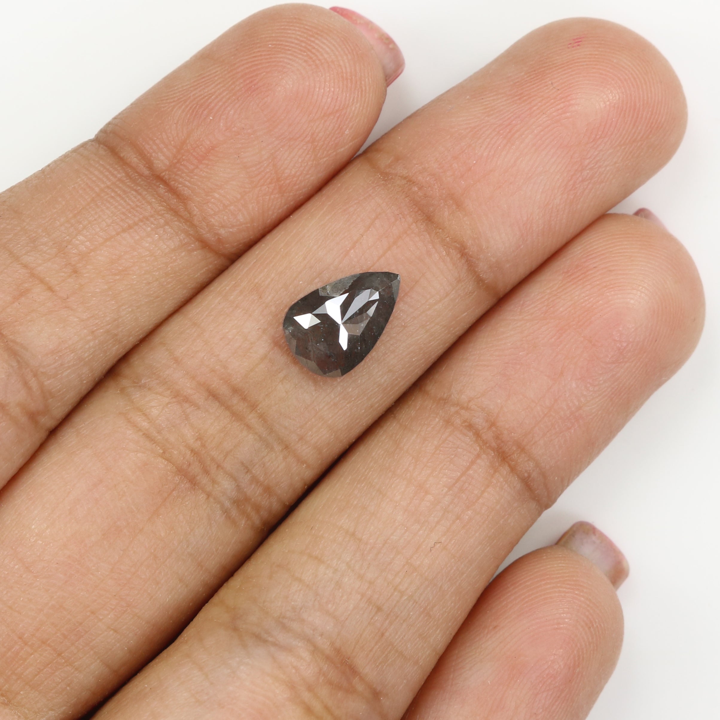 1.37 CT Natural Loose Pear Shape Diamond Salt And Pepper Pear Rose Cut Diamond 9.60 MM Black Grey Color Pear Shape Rose Cut Diamond QL1577