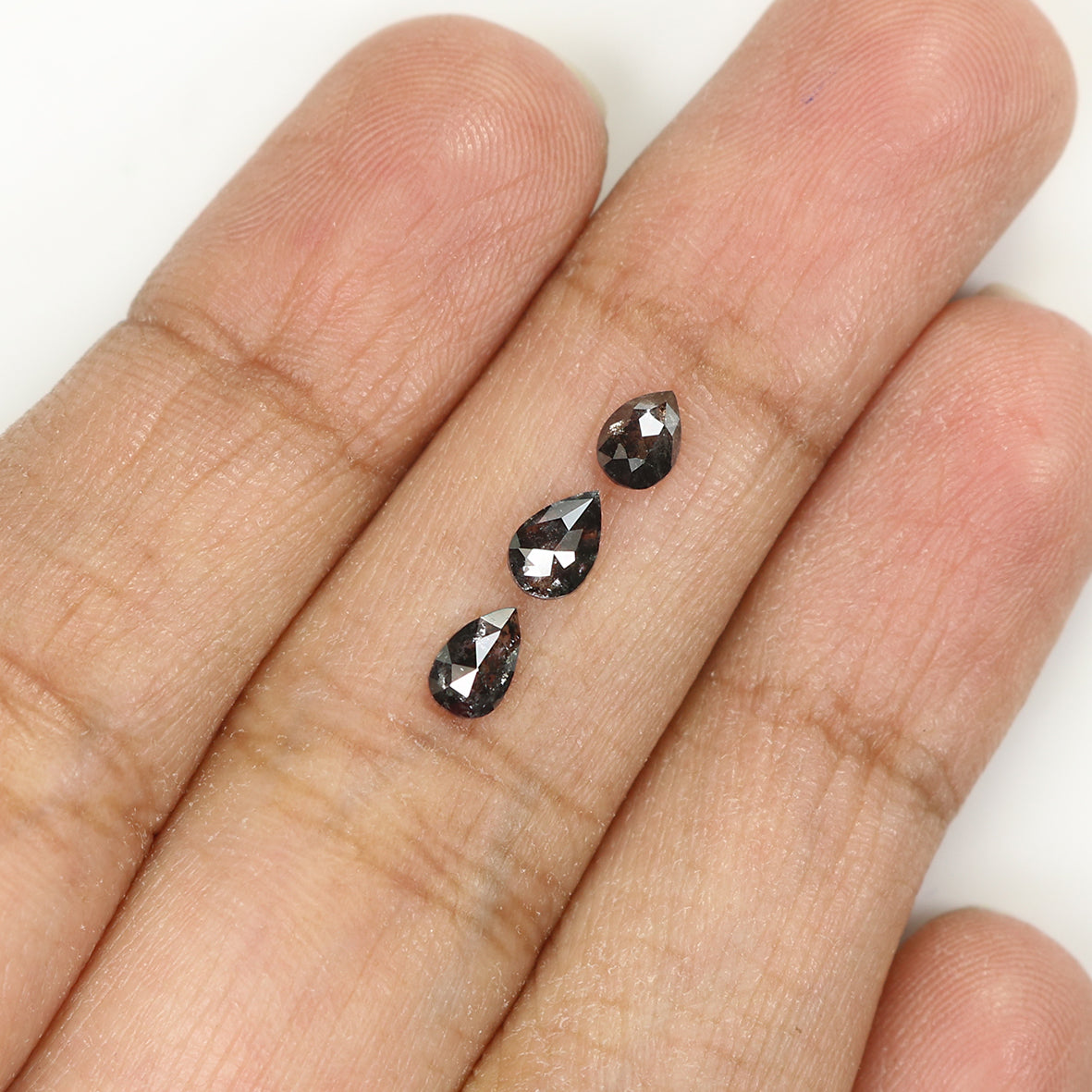 Natural Loose Pear Salt And Pepper Diamond Black Grey Color 0.76 CT 4.65 MM Pear Shape Rose Cut Diamond KDL1980