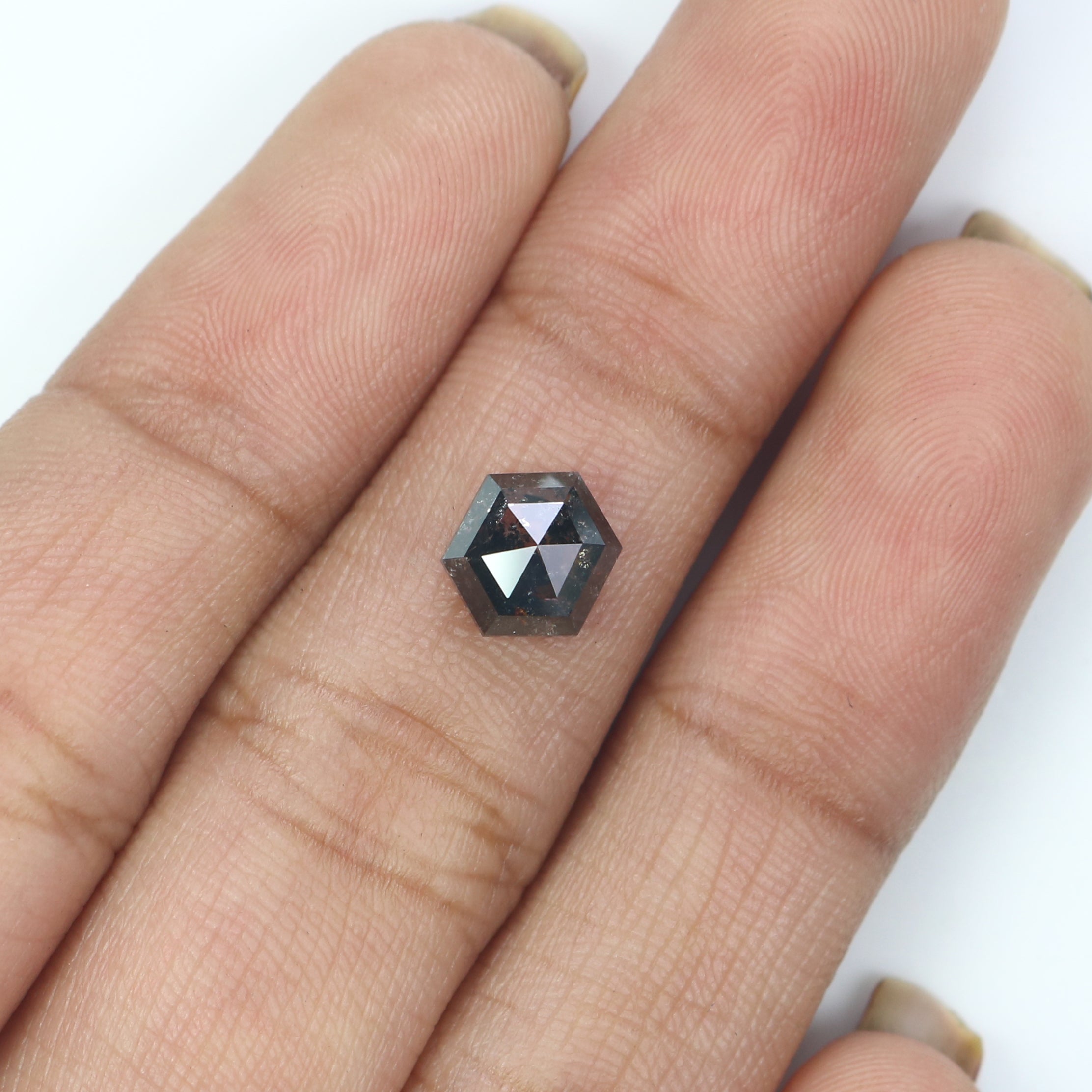 1.43 CT Natural Loose Hexagon Shape Diamond Salt And Pepper Hexagon Diamond 7.65 MM Black Grey Color Hexagon Shape Rose Cut Diamond QL2704