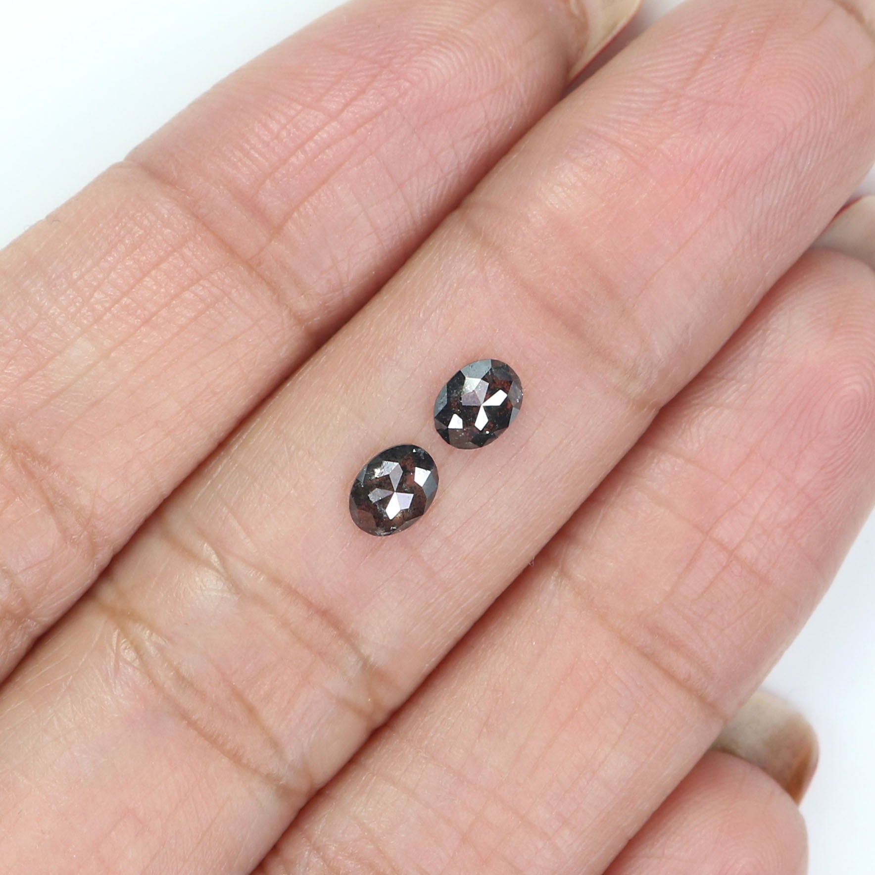 0.54 CT Natural Loose Oval Cut Pair Diamond Salt And Pepper Oval Shape Diamond 4.80 MM Natural Loose Black Grey Oval Rose Cut Diamond LQ2448