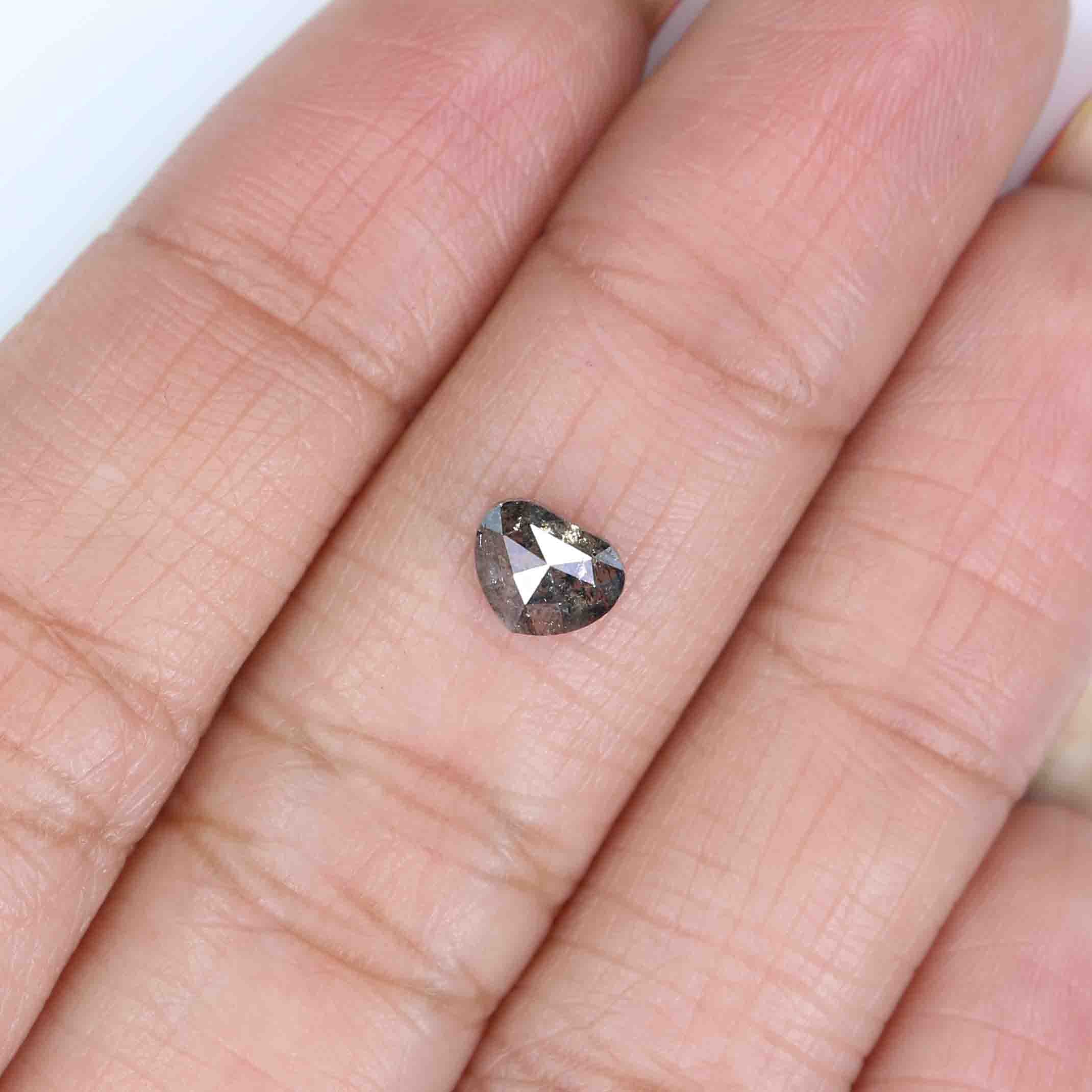 0.74 CT Natural Loose Heart Shape Diamond Salt And Pepper Heart Rose Cut Diamond 5.90 MM Black Grey Color Heart Rose Cut Diamond QK1487