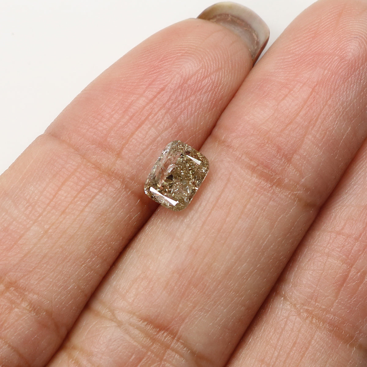 Natural Loose Cushion Yellow Grey Color Diamond 0.90 CT 6.40 MM Cushion Shape Rose Cut Diamond L7407