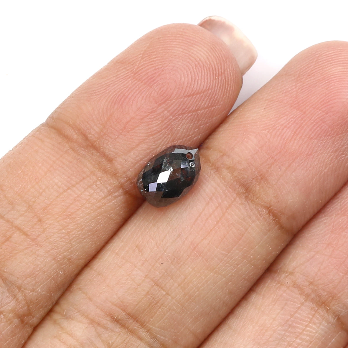 Natural Loose Drop Salt And Pepper Diamond Black Grey Color 2.16 CT 8.10 MM Drop Shape Rose Cut Diamond L2049