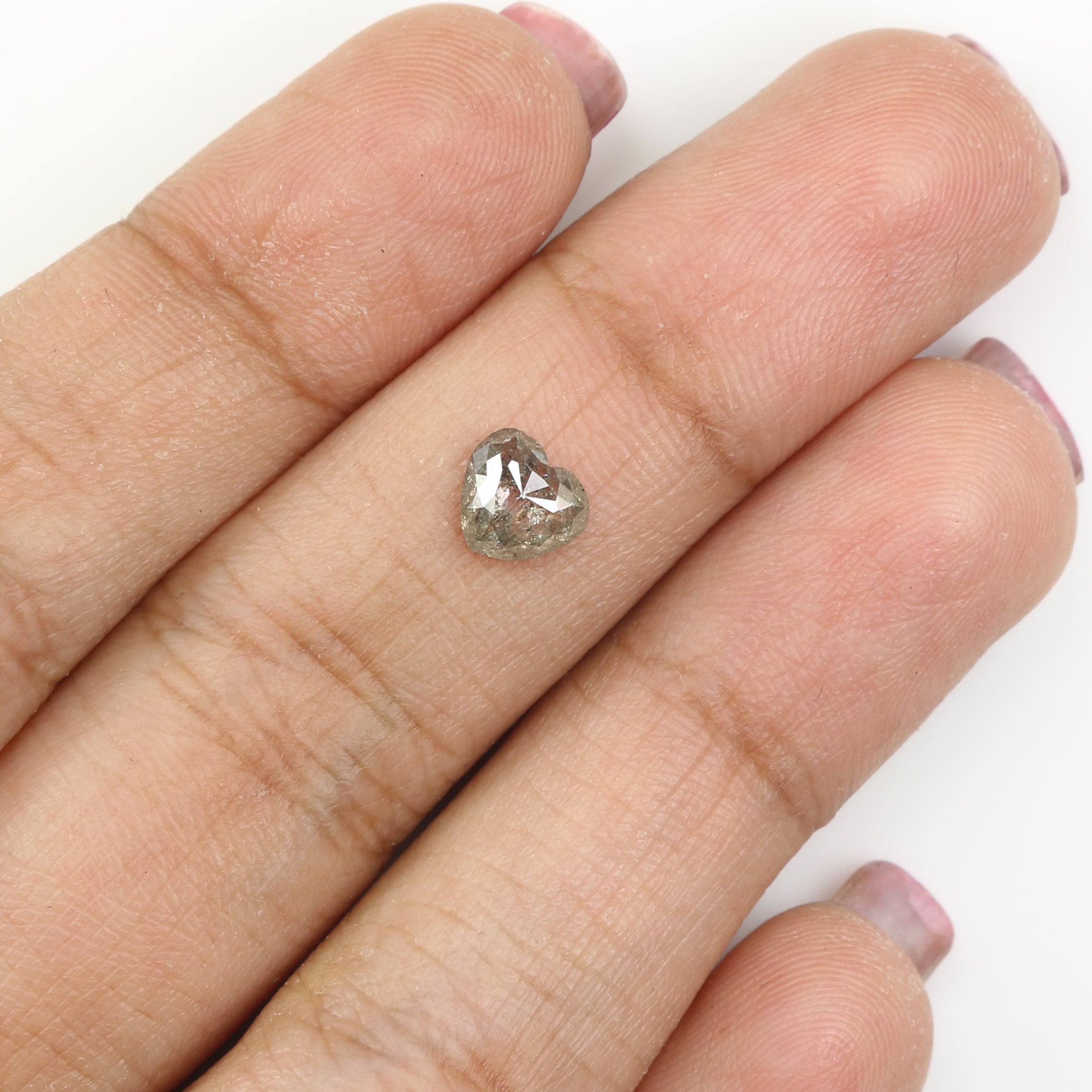 0.69 Ct Natural Loose Heart Shape Diamond Salt And Pepper Diamond 5.60 MM Natural Diamond Black Grey Color Heart Rose Cut Diamond QL1624