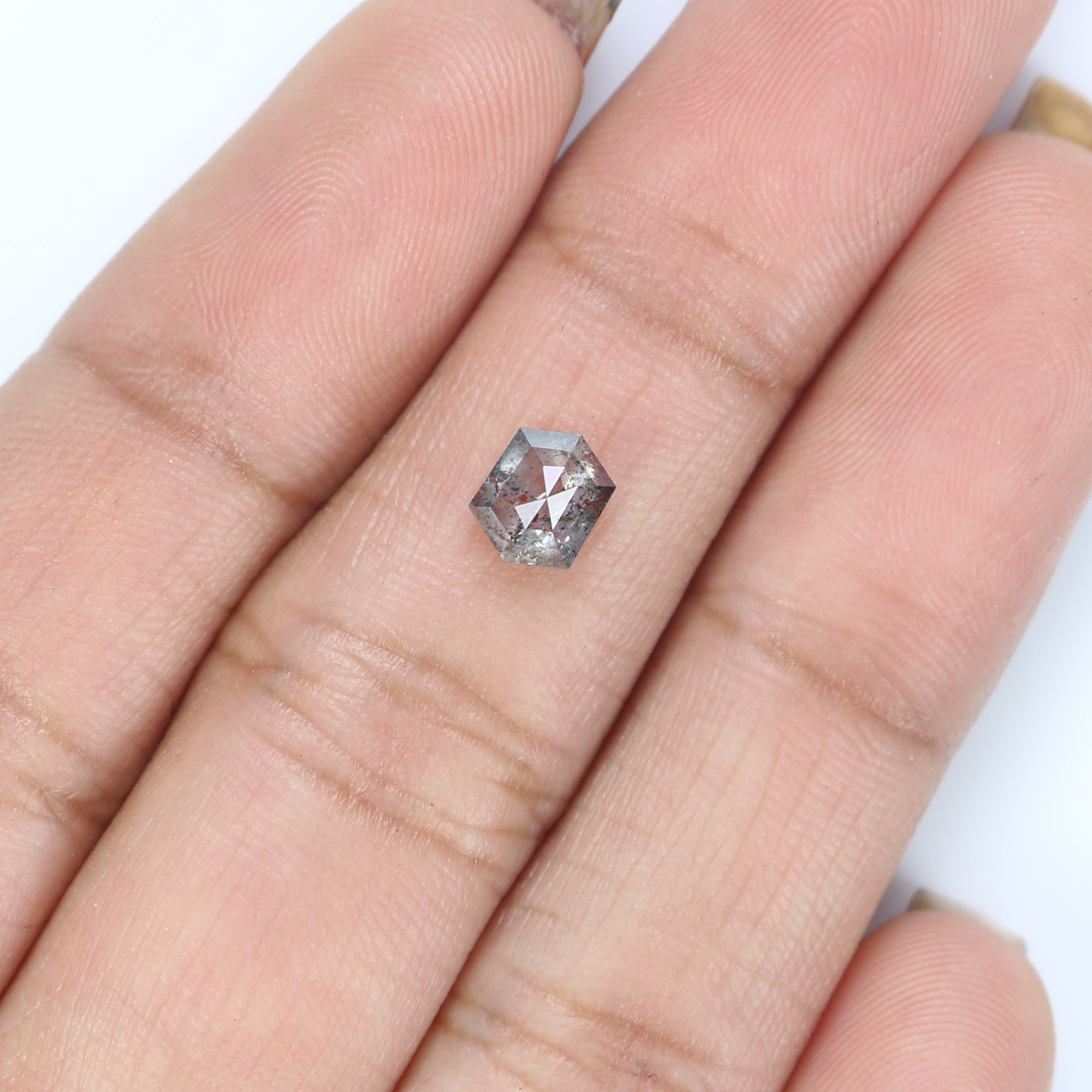 Natural Loose Hexagon Salt And Pepper Diamond Black Grey Color 0.66 CT 5.78 MM Hexagon Shape Rose Cut Diamond L2563