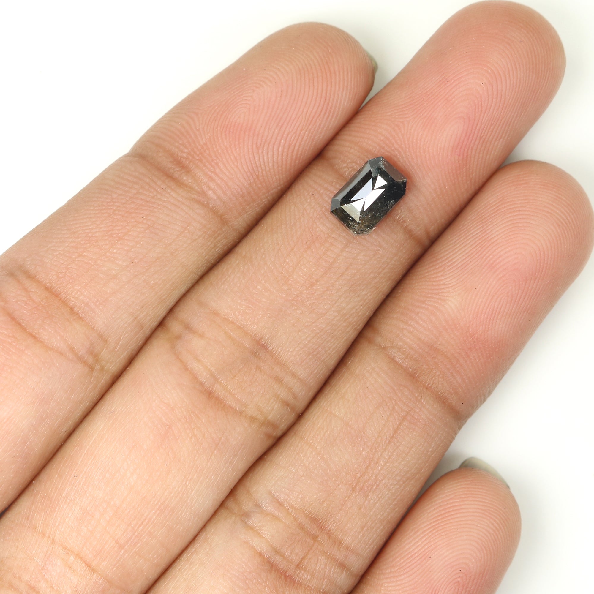 1.24 CT Natural Loose Emerald Shape Diamond Salt And Pepper Emerald Cut Diamond 7.20 MM Natural Black Grey Emerald Rose Cut Diamond LQ1332