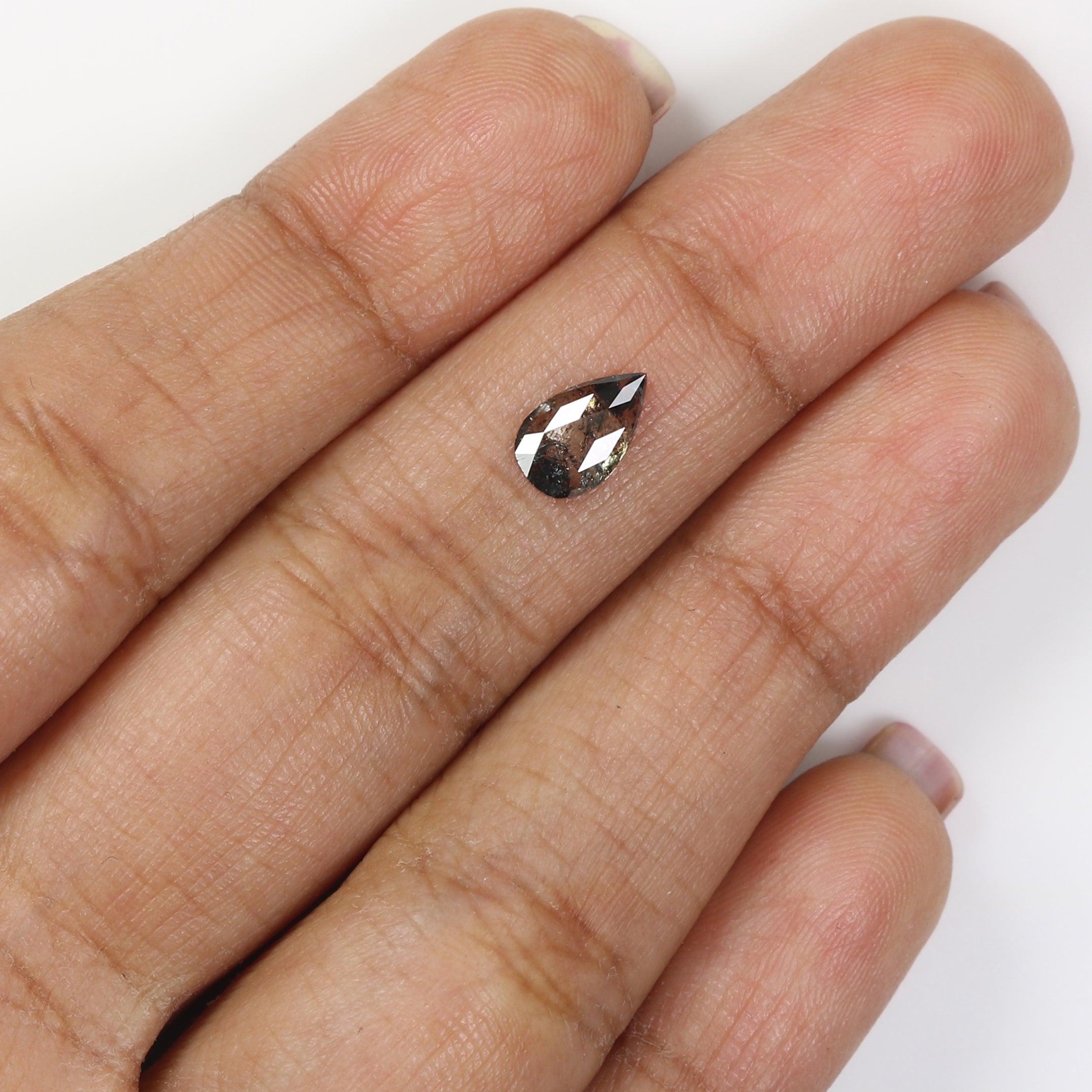 0.62 CT Natural Loose Pear Shape Diamond Salt And Pepper Pear Rose Cut Diamond 8.20 MM Natural Black Grey Color Pear Shape Diamond QL1574