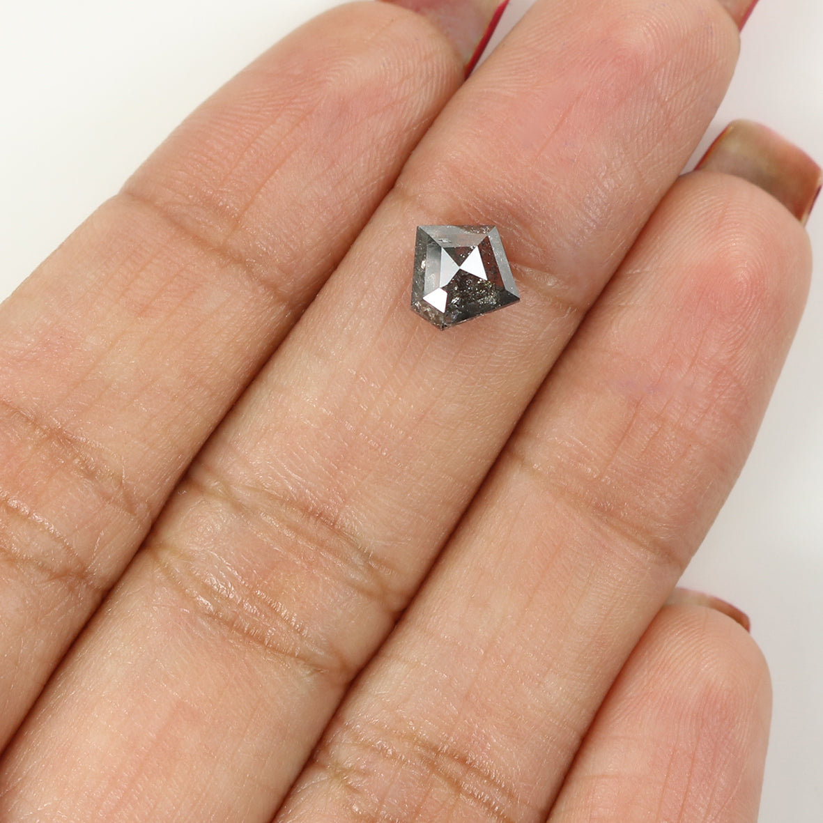 1.12 Ct Natural Loose Pentagon Shape Diamond Salt And Pepper Pentagon Cut Diamond 6.85 MM Black Gray Color Pentagon Rose Cut Diamond QL1501