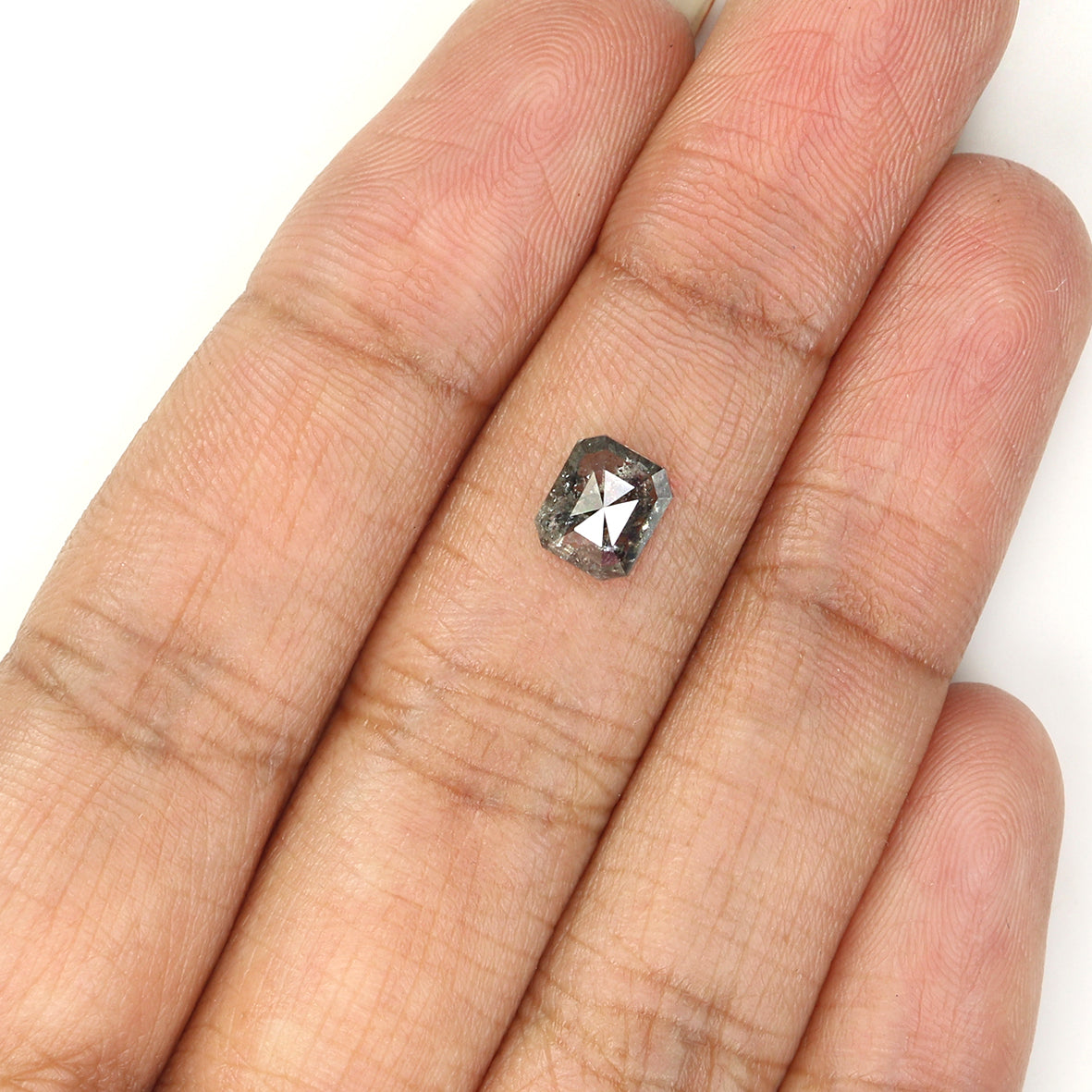 0.96 CT Natural Loose Emerald Shape Diamond Salt And Pepper Emerald Shape Diamond 6.25 MM Black Grey Color Emerald Rose Cut Diamond QL1205