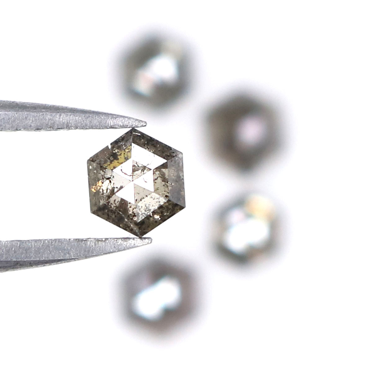 1.24 CT Natural Loose Hexagon Shape Diamond Salt And Pepper Hexagon Cut Diamond 3.10 MM Natural Black Grey Hexagon Rose Cut Diamond QL7558