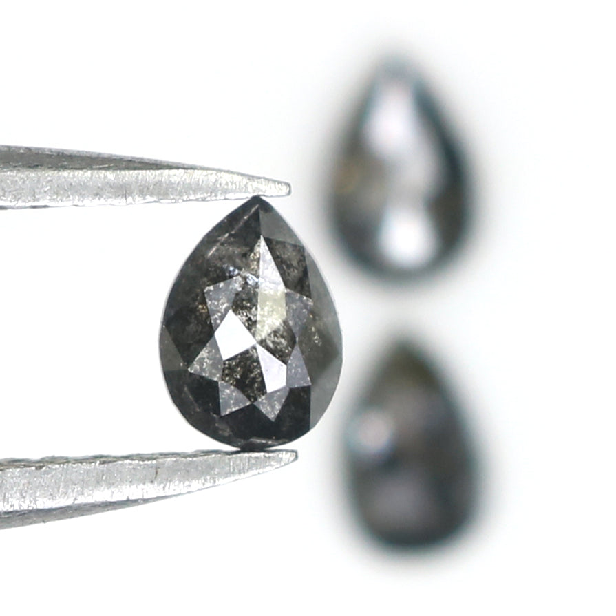 Natural Loose Pear Salt And Pepper Diamond Black Grey Color 0.76 CT 4.65 MM Pear Shape Rose Cut Diamond KDL1980
