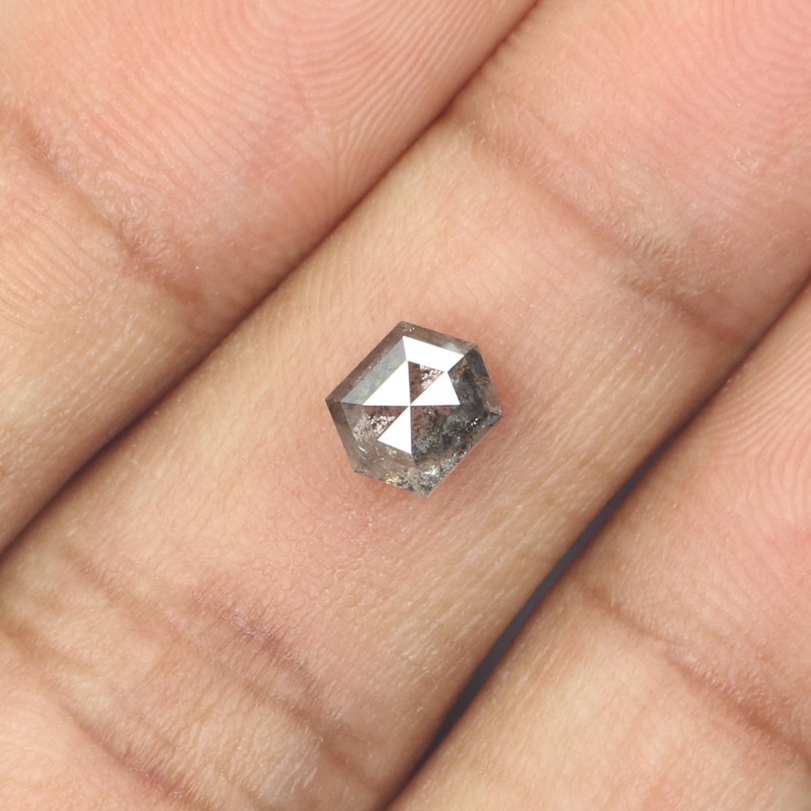 1.00 CT Natural Loose Hexagon Shape Diamond Salt And Pepper Hexagon Diamond 6.35 MM Black Grey Color Hexagon Shape Rose Cut Diamond QL276