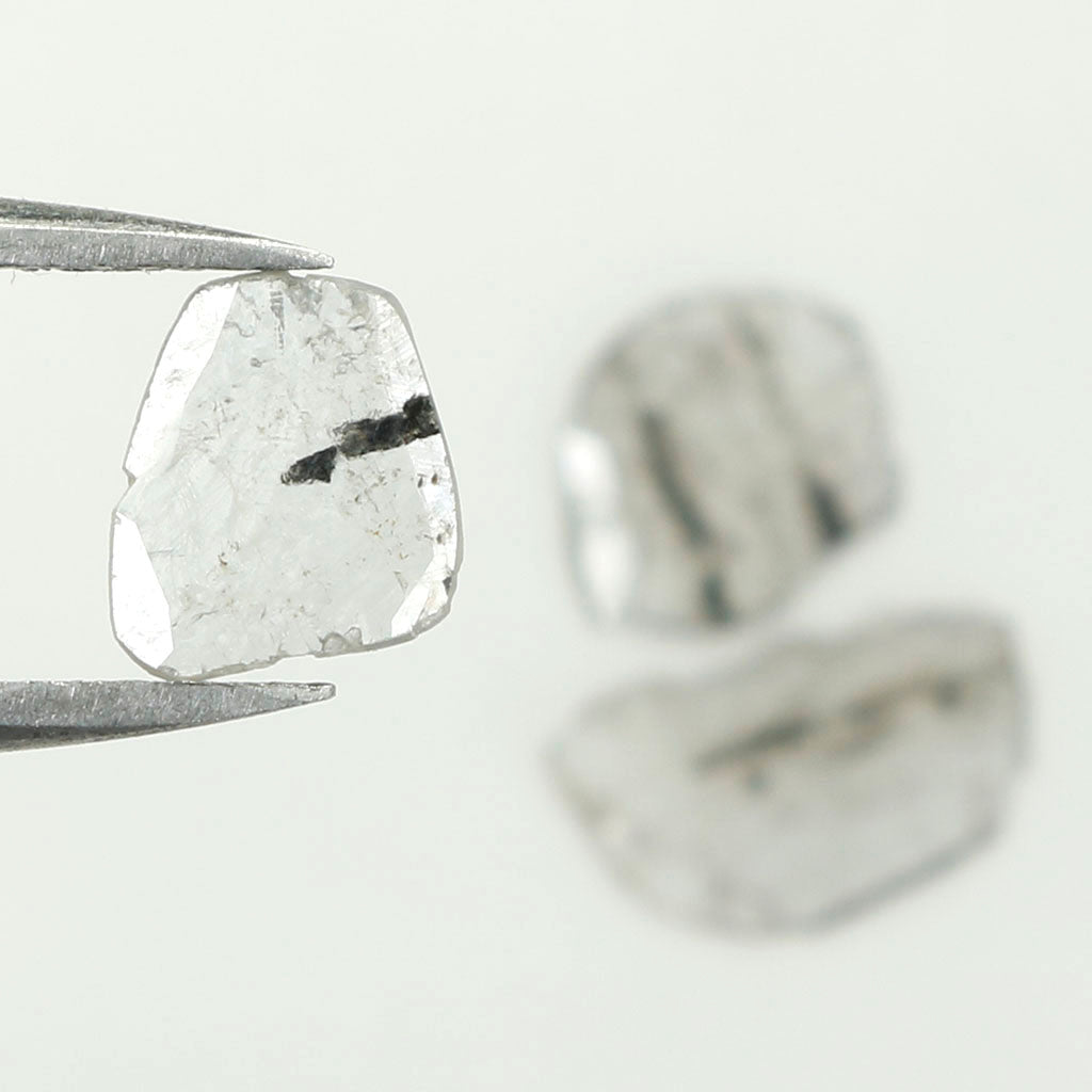 0.91 Ct Natural Loose Slice Shape Diamond Salt And Pepper Slice Cut Diamond 6.80 MM Natural Black Grey Color Irregular Cut Diamond LQ9836