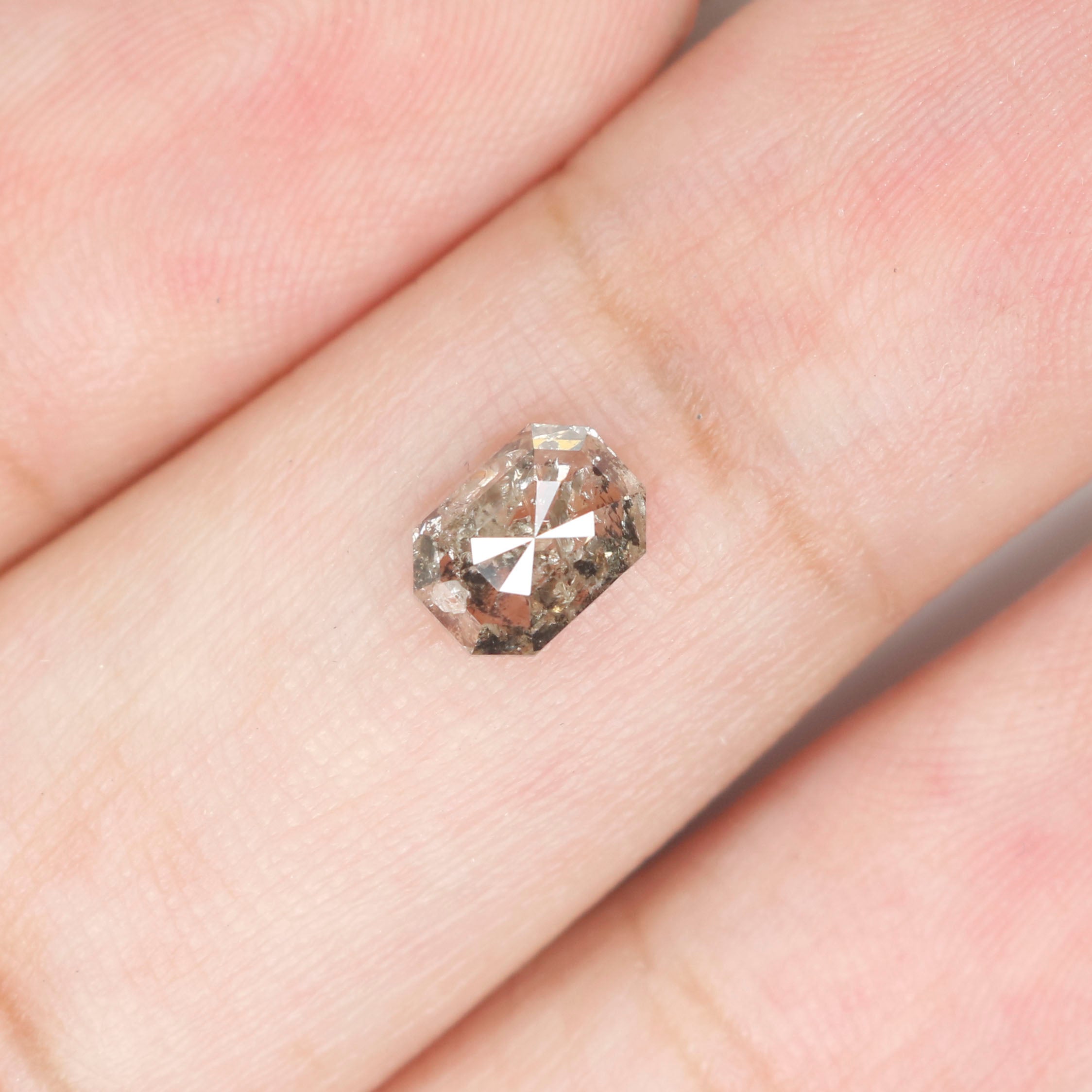 0.75 CT Natural Loose Emerald Shape Diamond Salt And Pepper Emerald Diamond 5.95 MM Black Grey Color Emerald Shape Rose Cut Diamond QL9987