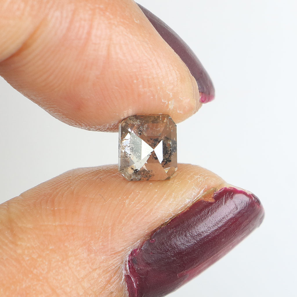 0.87 CT Natural Loose Emerald Shape Diamond Salt And Pepper Emerald Diamond 5.60 MM Black Grey Color Emerald Shape Rose Cut Diamond QL9510