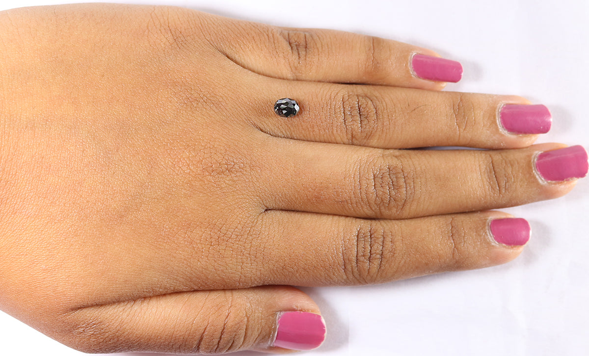 0.74 CT Natural Loose Oval Shape Diamond Salt And Pepper Oval Rose Cut Diamond 6.05 MM Black Grey Color Oval Shape Rose Cut Diamond QL1911