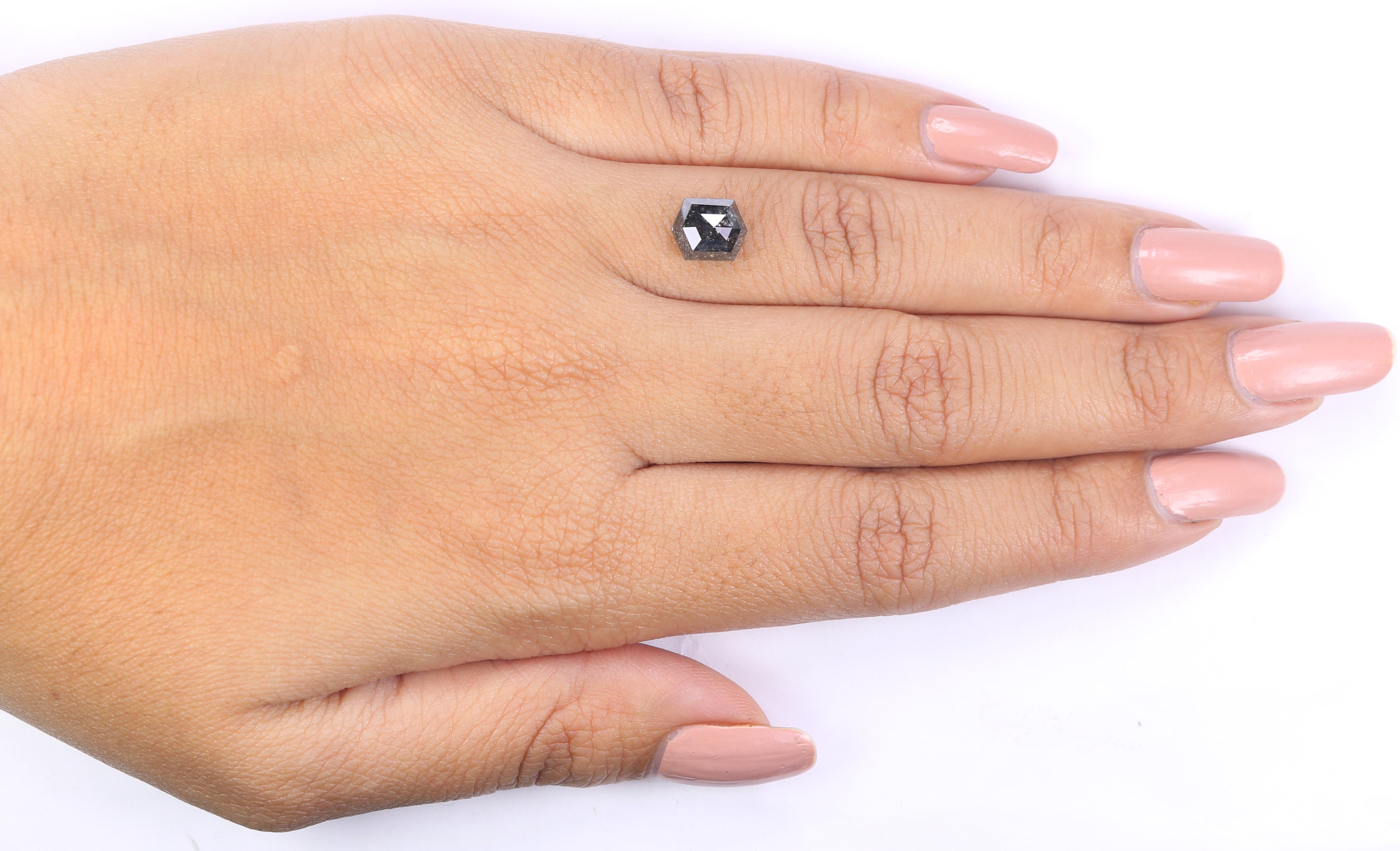 1.93 CT Natural Loose Hexagon Shape Diamond Salt And Pepper Hexagon Diamond 7.95 MM Black Grey Color Hexagon Shape Rose Cut Diamond QL2264