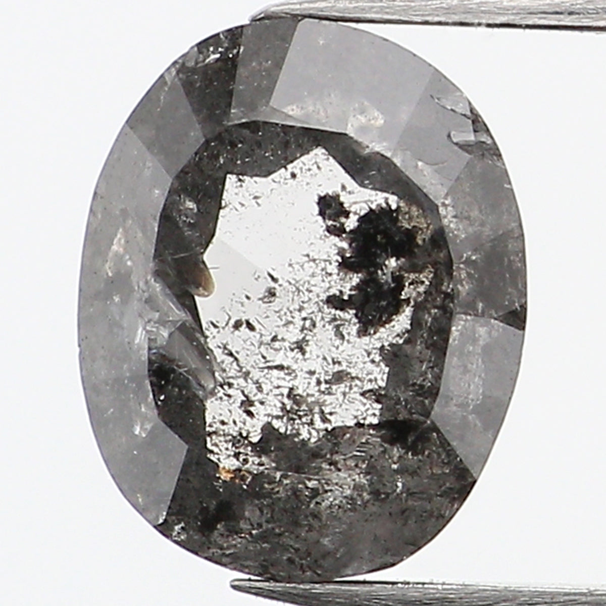 1.00 CT Natural Loose Oval Shape Diamond Salt And Pepper Oval Diamond 6.55 MM Natural Loose Black Grey Color Oval Rose Cut Diamond QL761