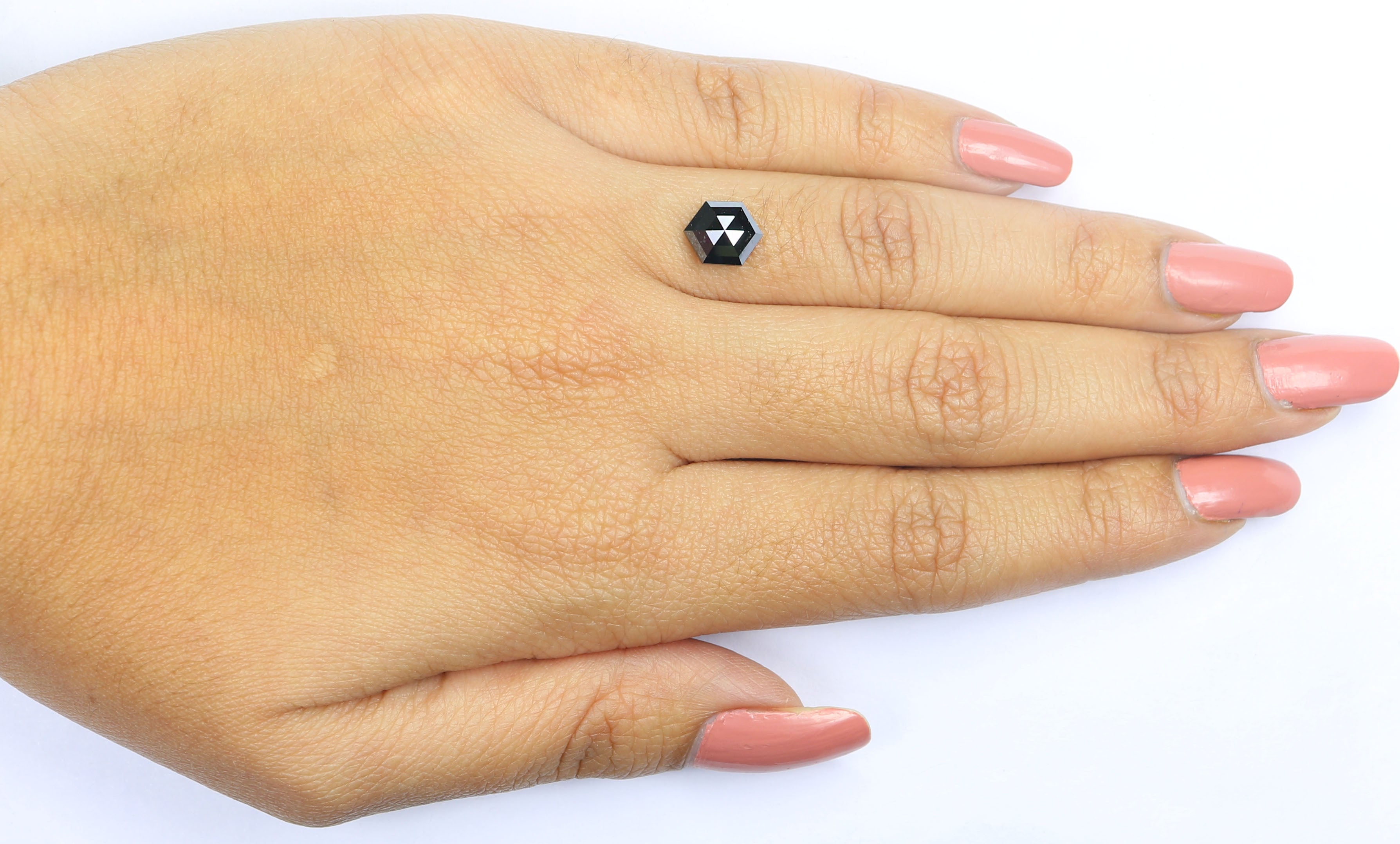 1.59 CT Natural Loose Hexagon Shape Diamond Black Color Hexagon Cut Diamond 8.35 MM Natural Black Color Hexagon Rose Cut Diamond KQ2232