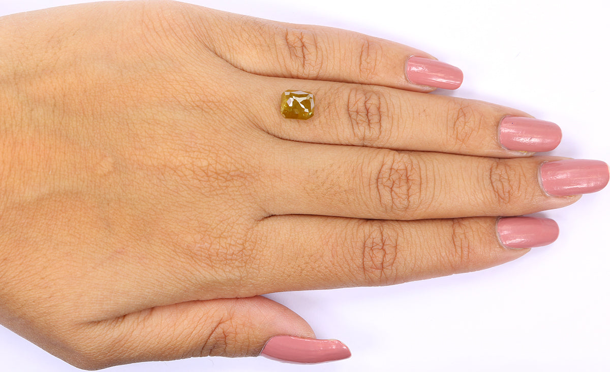 2.01 CT Natural Loose Emerald Shape Diamond Yellow Color Emerald Cut Diamond 7.75 MM Natural Yellow Color Emerald Rose Cut Diamond LQ9423