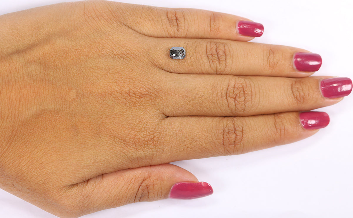 0.92 CT Natural Loose Emerald Shape Diamond Salt And Pepper Emerald Diamond 6.20 MM Black Grey Color Emerald Shape Rose Cut Diamond LQ1951