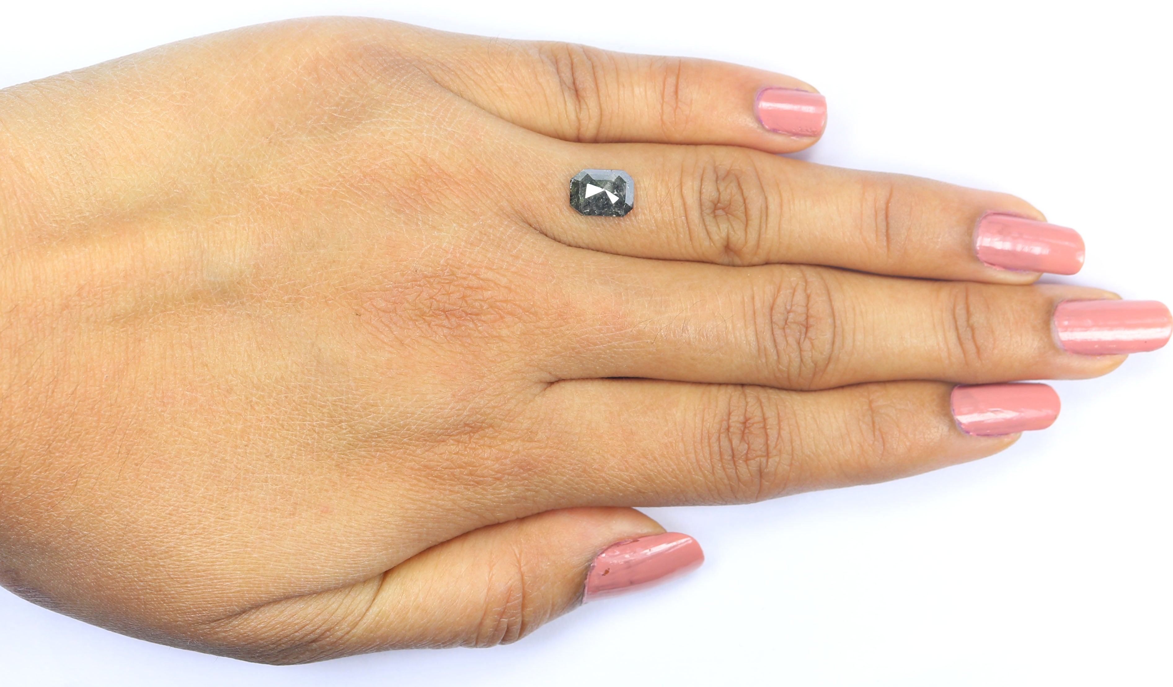 1.40 CT Natural Loose Emerald Shape Diamond Salt And Pepper Emerald Diamond 8.00 MM Natural Black Grey Color Emerald Rose Cut Diamond LQ7127