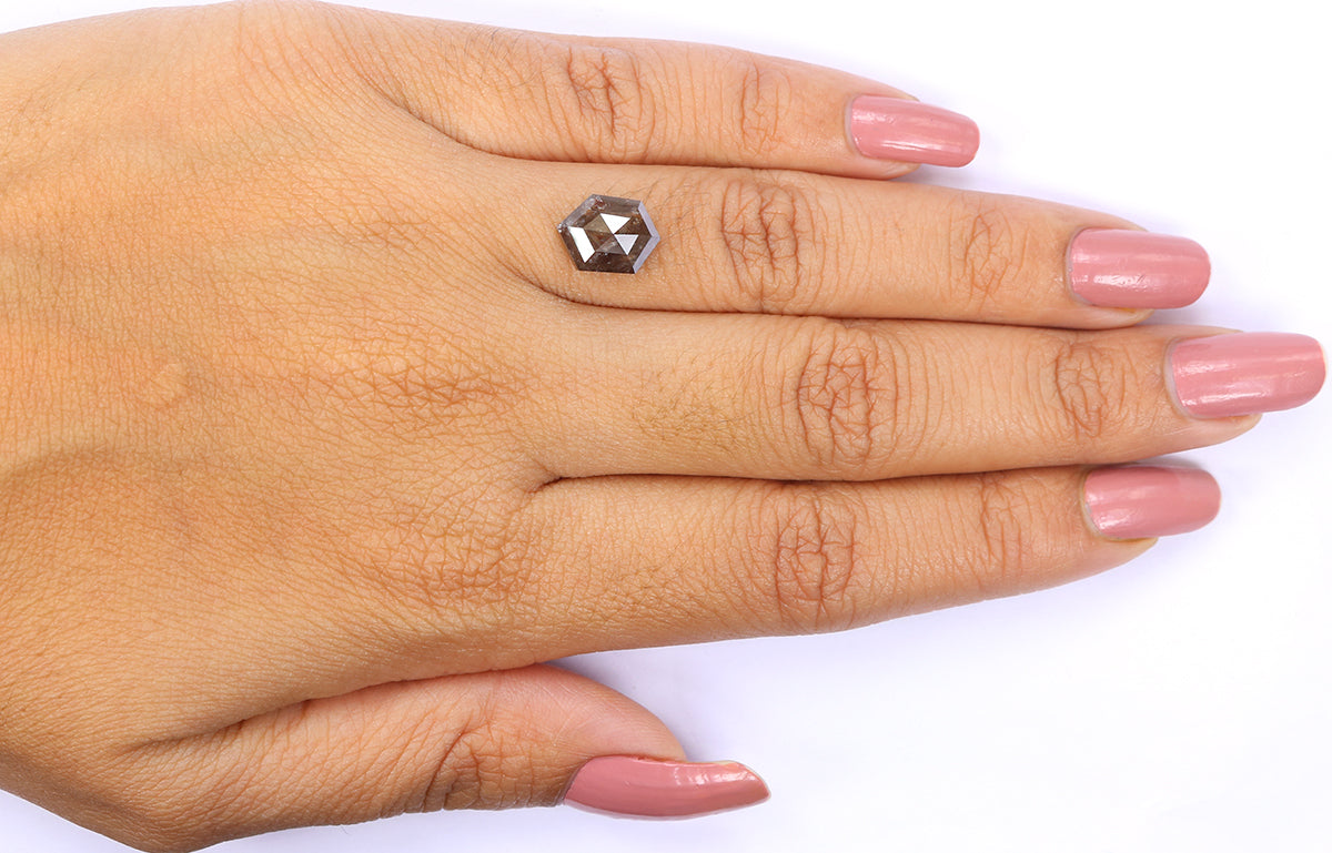 2.69 CT Natural Loose Hexagon Shape Diamond Brown Color Hexagon Cut Diamond 10.20 MM Natural Black Color Hexagon Rose Cut Diamond LQ6623