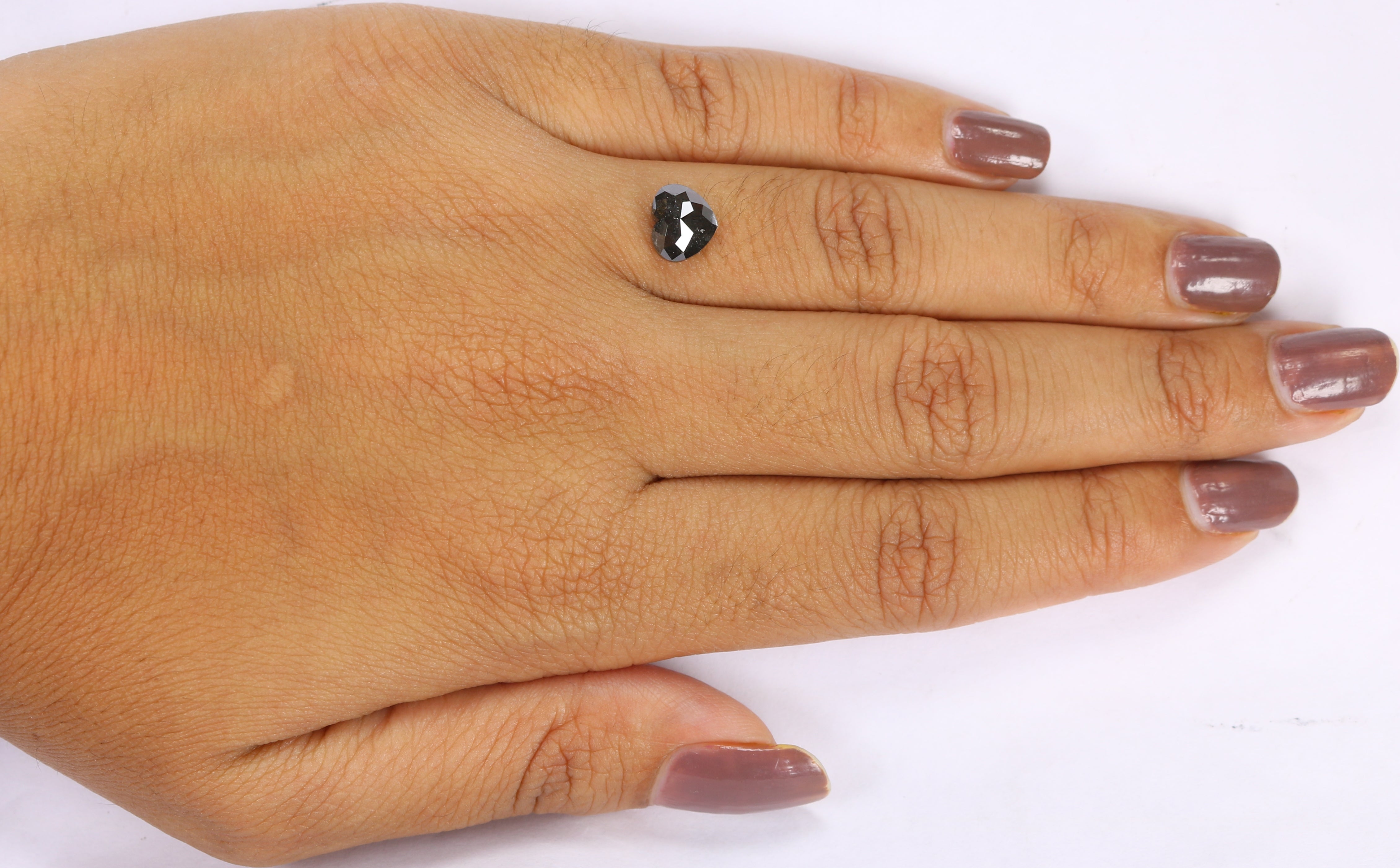 1.45 CT Natural Loose Heart Shape Diamond Salt And Pepper Heart Rose Cut Diamond 6.45 MM Black Grey Color Heart Rose Cut Diamond QL1943