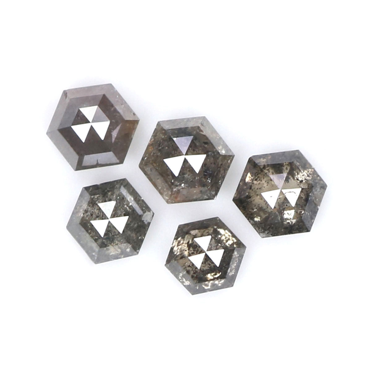 1.24 CT Natural Loose Hexagon Shape Diamond Salt And Pepper Hexagon Cut Diamond 3.10 MM Natural Black Grey Hexagon Rose Cut Diamond QL7558