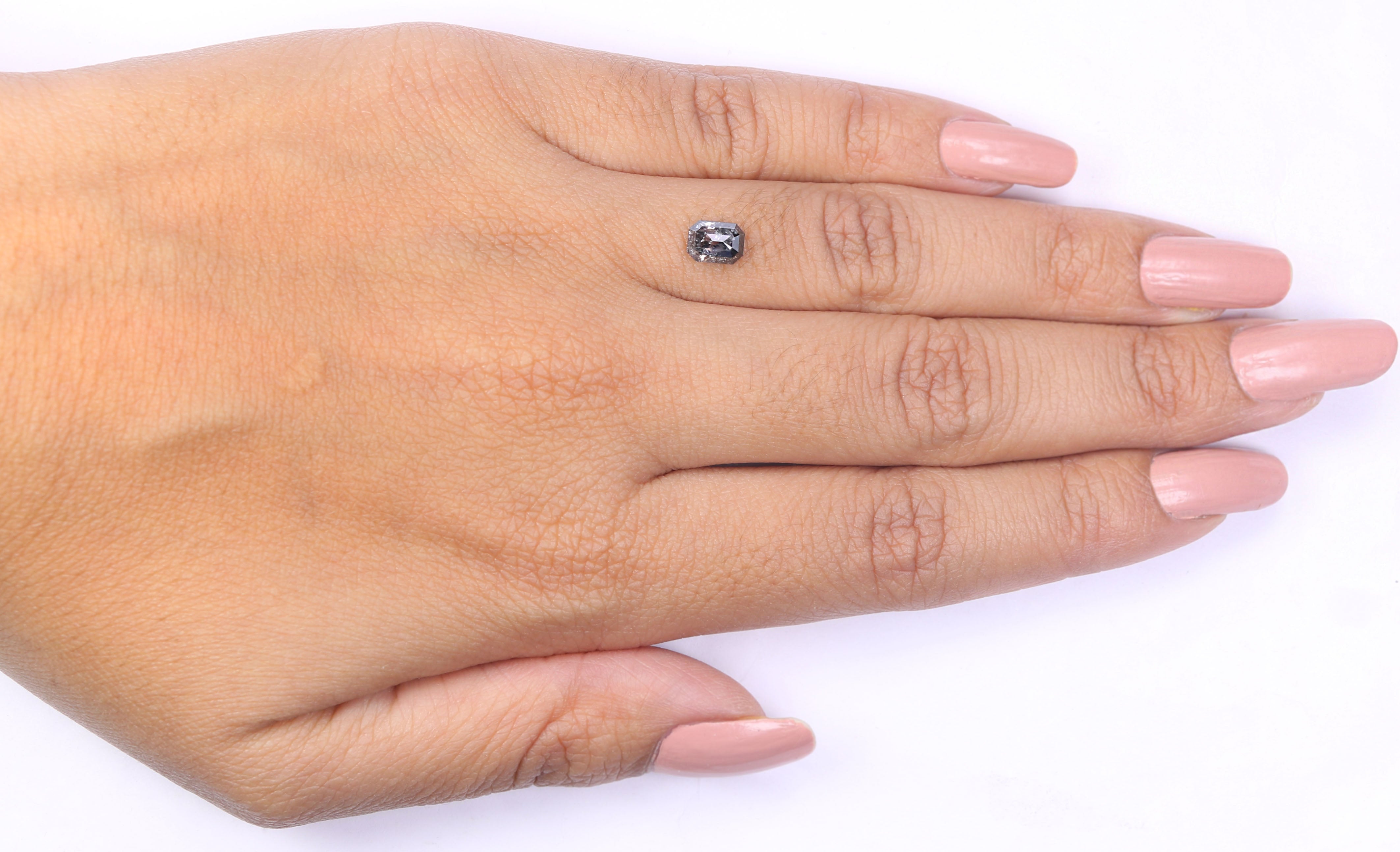 0.83 CT Natural Loose Emerald Shape Diamond Salt And Pepper Emerald Diamond 5.95 MM Black Grey Color Emerald Shape Rose Cut Diamond LQ2276