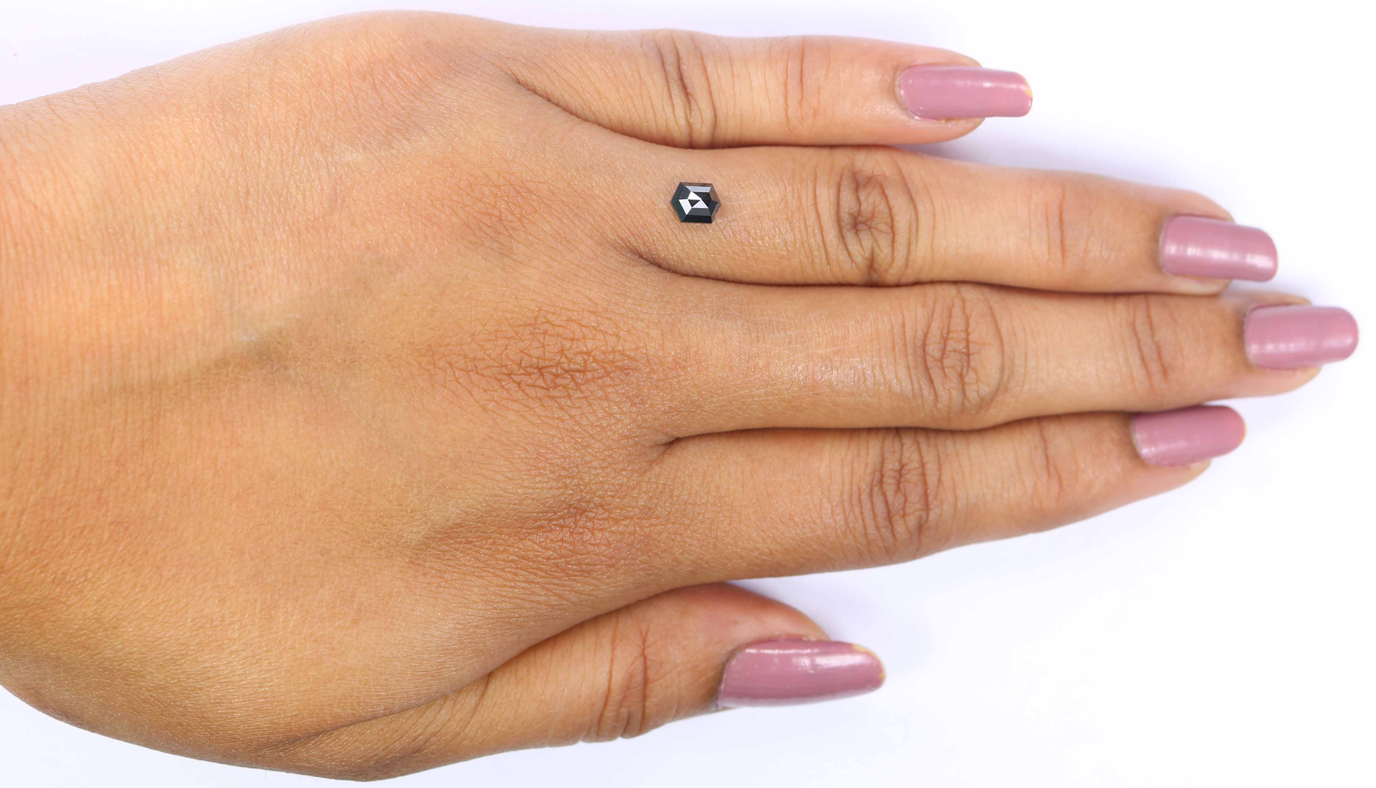 0.49 CT Natural Loose Hexagon Shape Diamond Black Color Hexagon Diamond 5.30 MM Natural Loose Black Color Hexagon Rose Cut Diamond KQ2646