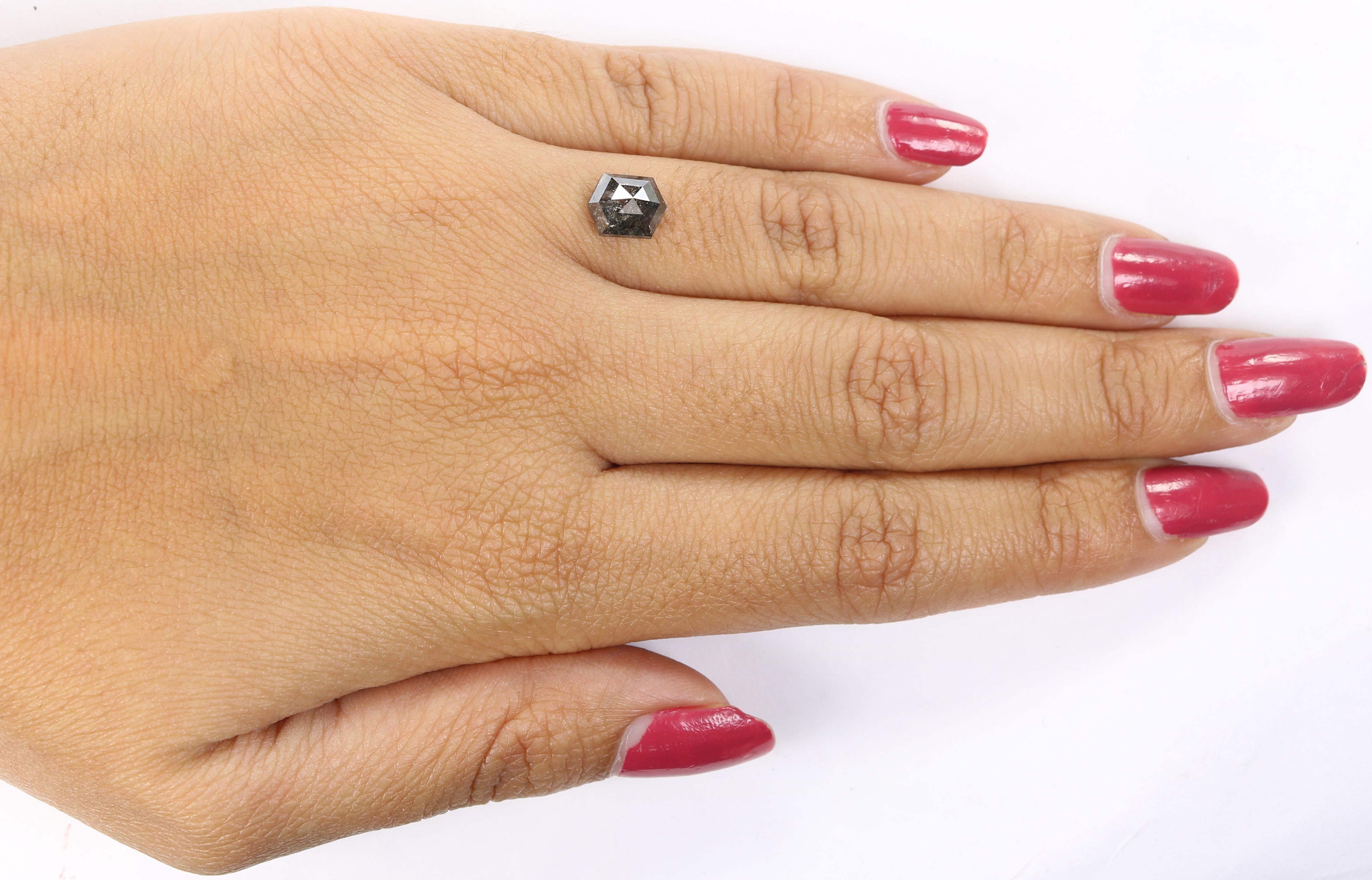 1.56 CT Natural Loose Hexagon Shape Diamond Salt And Pepper Hexagon Shape Diamond 7.85 MM Black Grey Color Hexagon Rose Cut Diamond LQ1539
