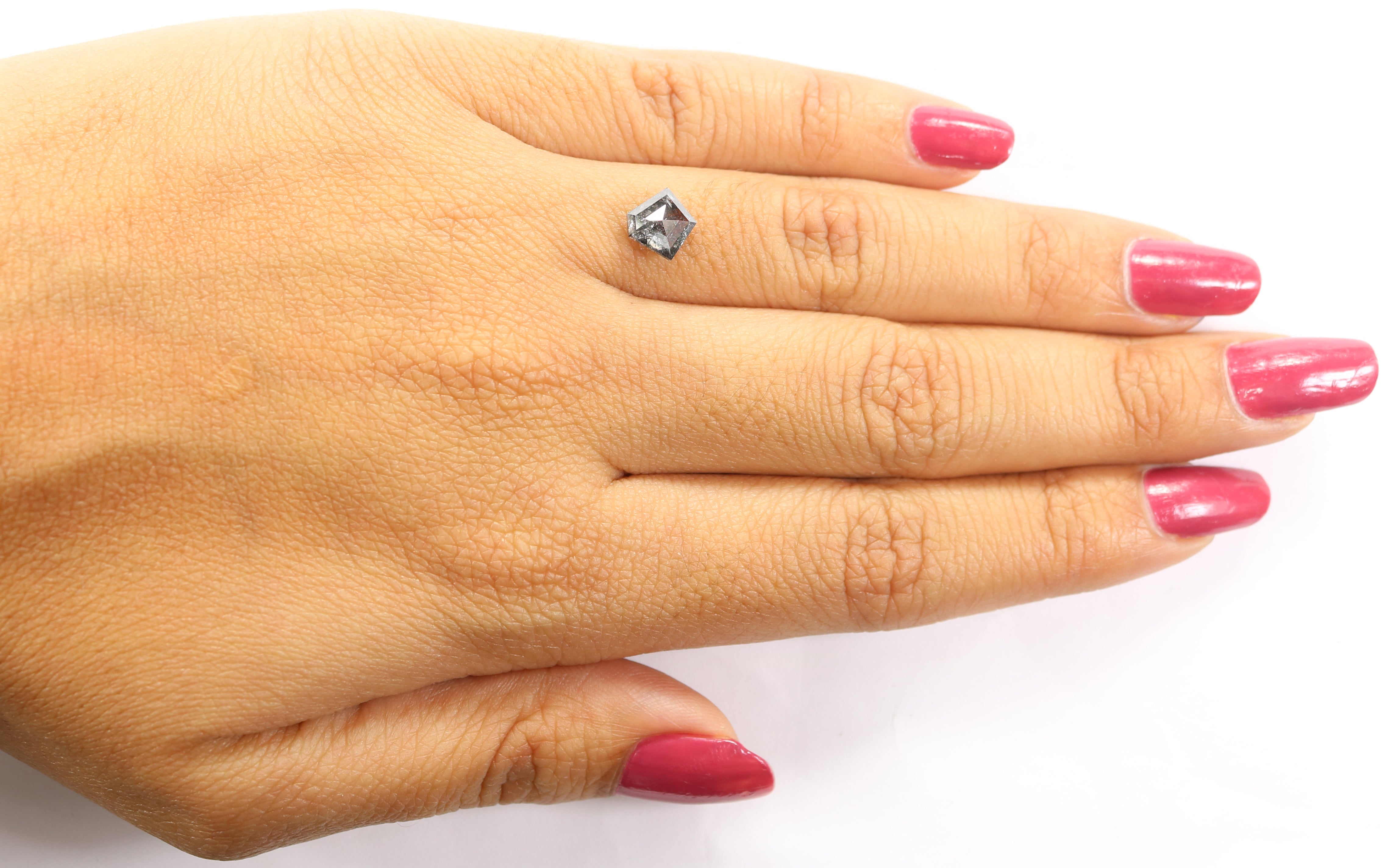 1.12 Ct Natural Loose Pentagon Shape Diamond Salt And Pepper Pentagon Cut Diamond 6.85 MM Black Gray Color Pentagon Rose Cut Diamond QL1501