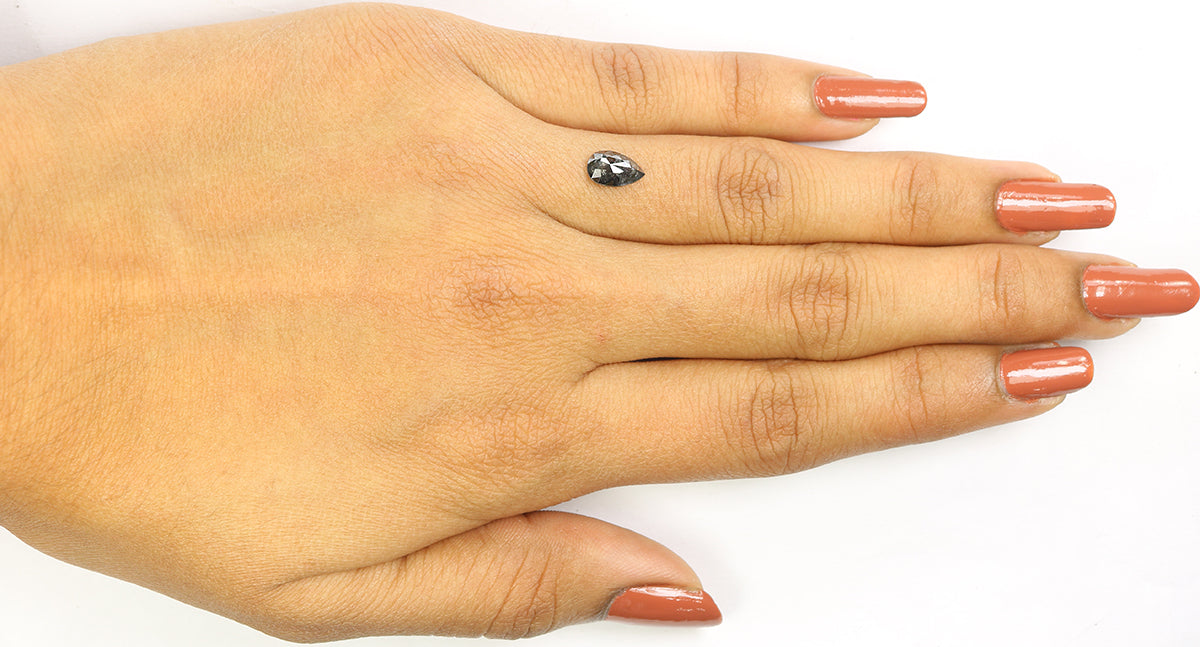 0.70 CT Natural Loose Pear Shape Diamond Salt And Pepper Pear Rose Cut Diamond 7.70 MM Natural Black Grey Color Pear Shape Diamond QL1229