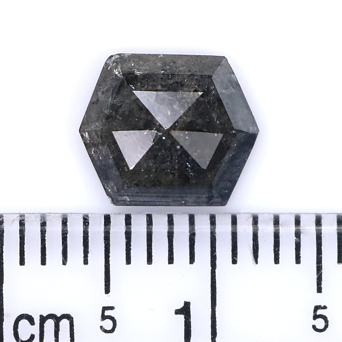 1.53 CT Natural Loose Hexagon Shape Diamond Salt And Pepper Hexagon Diamond 8.60 MM Black Grey Color Hexagon Shape Rose Cut Diamond LQ6996