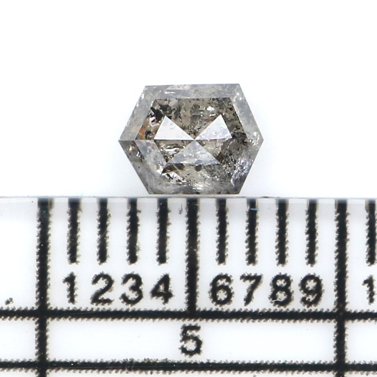 Natural Loose Hexagon Salt And Pepper Diamond Black Grey Color 0.41 CT 4.92 MM Hexagon Shape Rose Cut Diamond KR2586