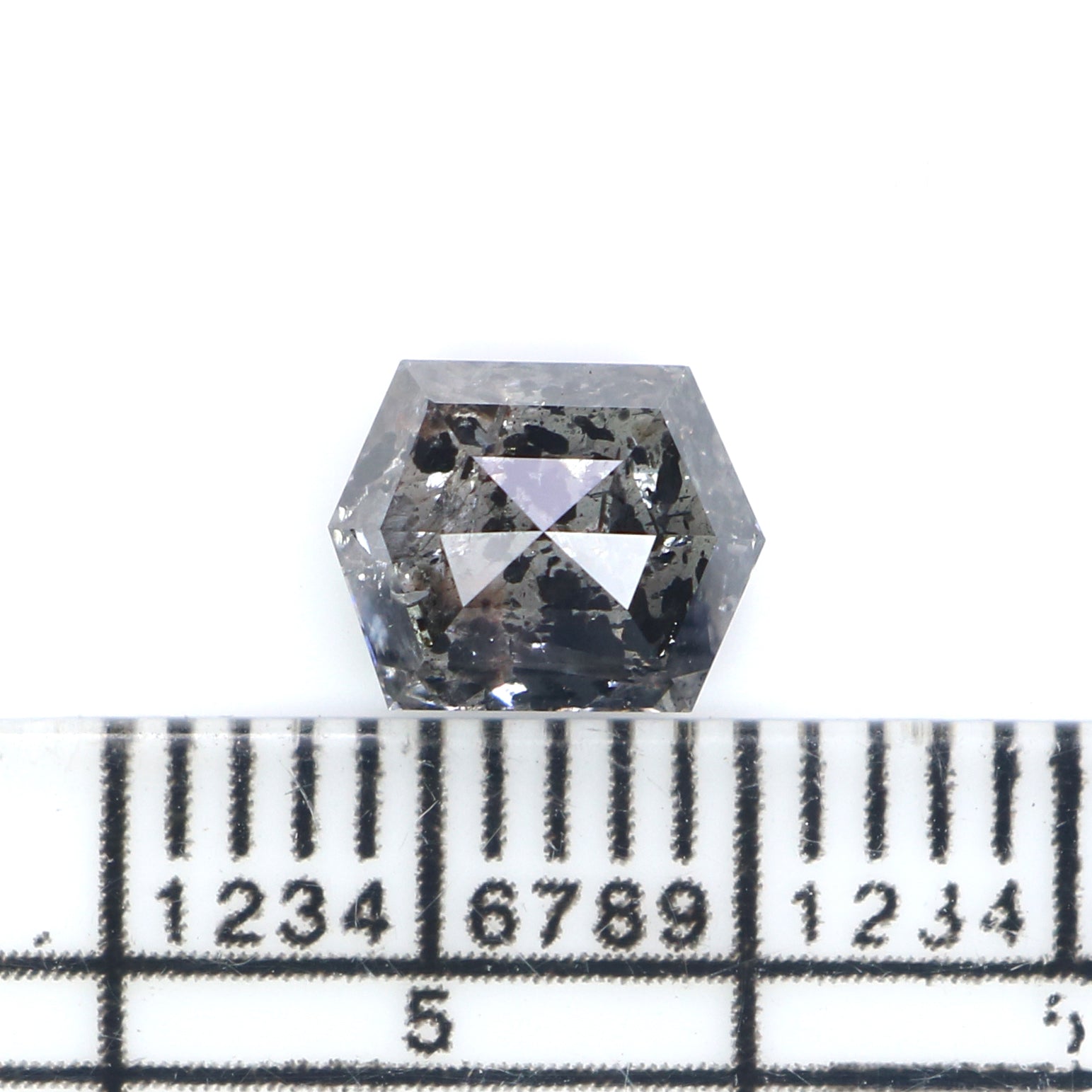 1.23 CT Natural Loose Hexagon Shape Diamond Salt And Pepper Hexagon Shape Diamond 6.90 MM Black Grey Color Hexagon Rose Cut Diamond QL2743