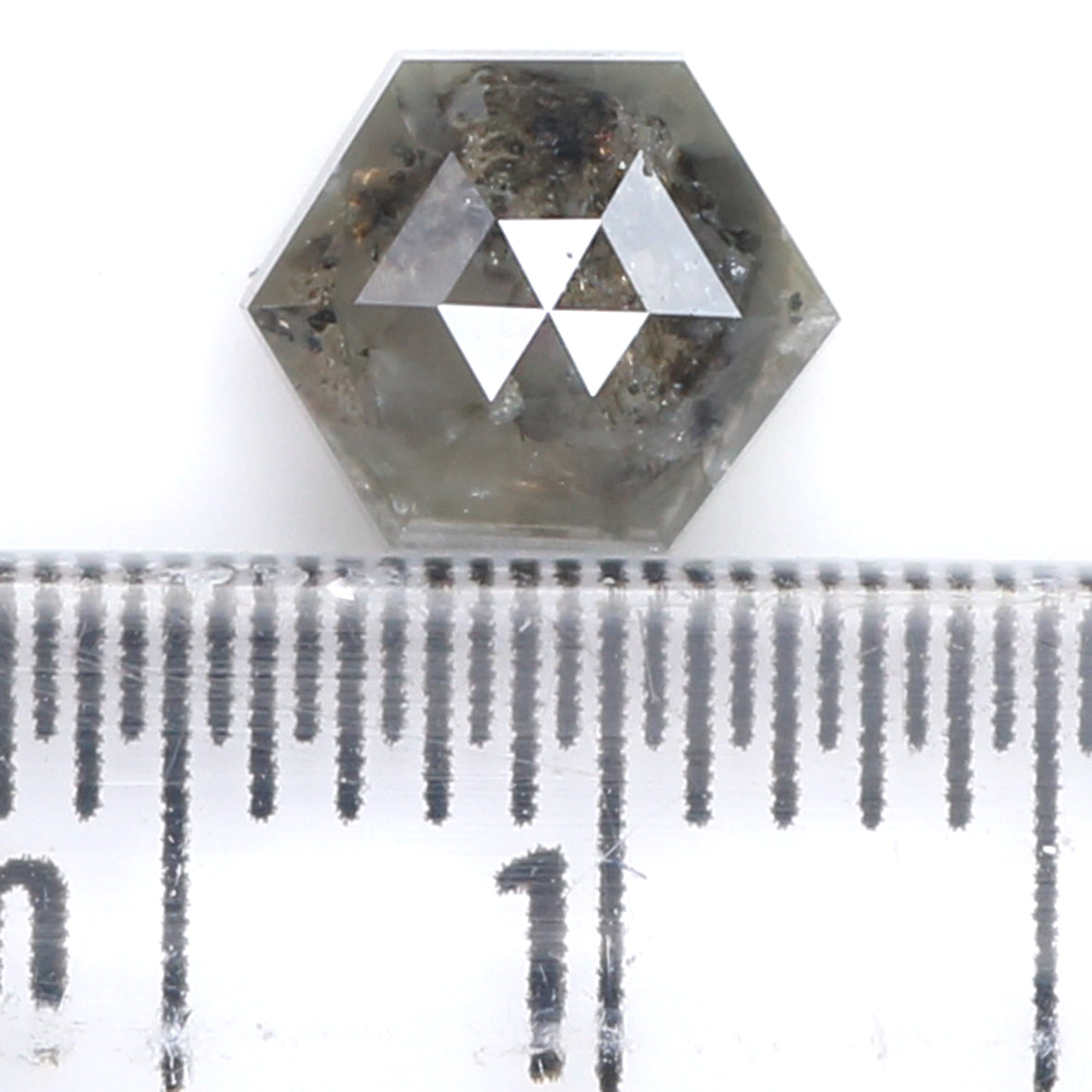 1.29 CT Natural Loose Hexagon Shape Diamond Salt And Pepper Hexagon Diamond 6.70 MM Natural Black Grey Color Hexagon Rose Cut Diamond KQ2007