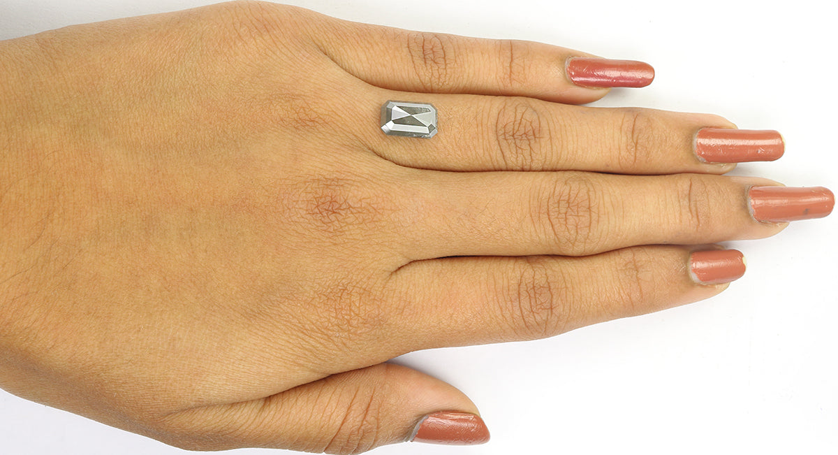 3.06 CT Natural Loose Emerald Shape Diamond Salt And Pepper Emerald Shape Diamond 10.50 MM Grey Color Emerald Rose Cut Diamond QL1155