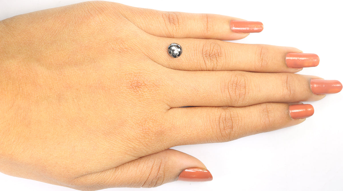 1.35 CT Natural Loose Round Rose Cut Diamond Salt And Pepper Round Diamond 6.55 MM Natural Loose Black Grey Color Rose Cut Diamond LQ1203