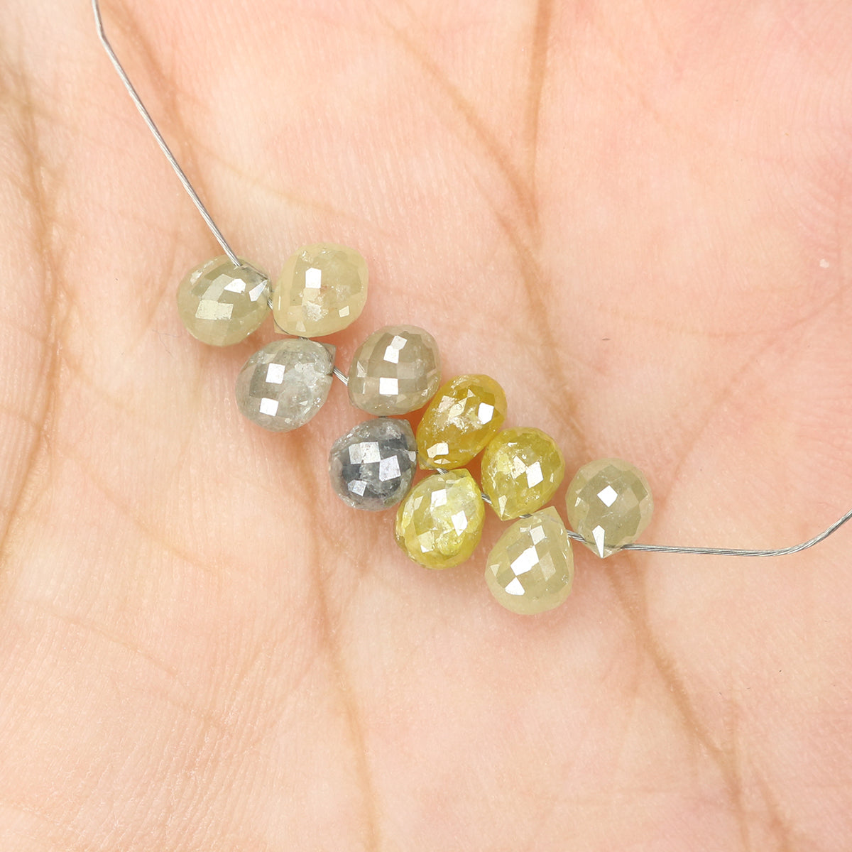 Natural Loose Briolette Yellow Grey Color Diamond 4.11 CT 4.20 MM Briolette Shape Rose Cut Diamond L1675