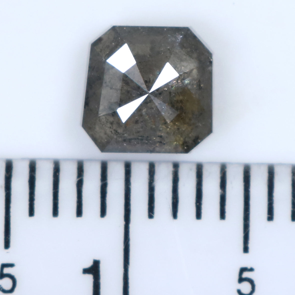 0.97 CT Natural Loose Radiant Shape Diamond Salt And Pepper Radiant Diamond 5.60 MM Natural Black Grey Color Radiant Rose Cut Diamond KQ723